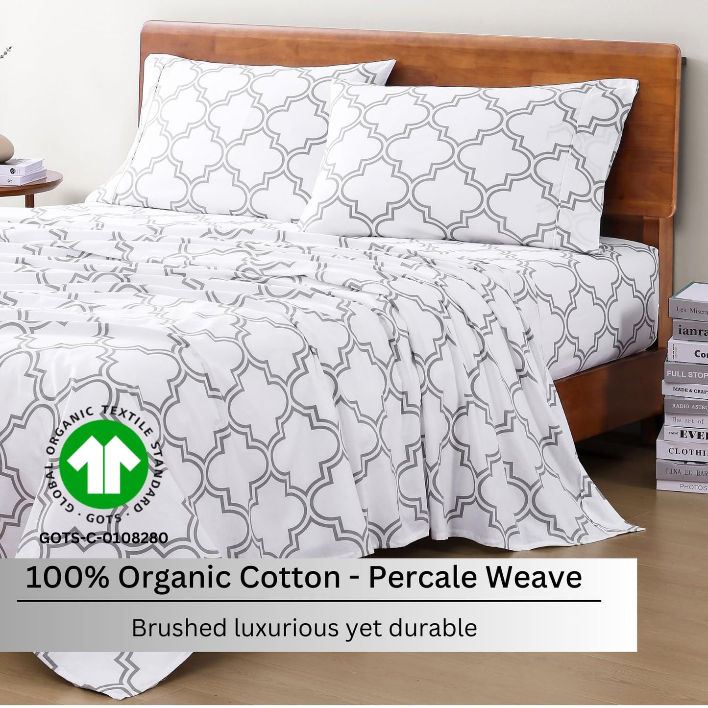 LANE LINEN Twin Sheet Set, 100% Organic Cotton Sheets Twin Size, 3Pc Twin Sheets Sets, Premium Bedding Sheets & Pillowcases, Percale Sheets, 15" Deep Pocket Twin Fitted Sheet - Trellis