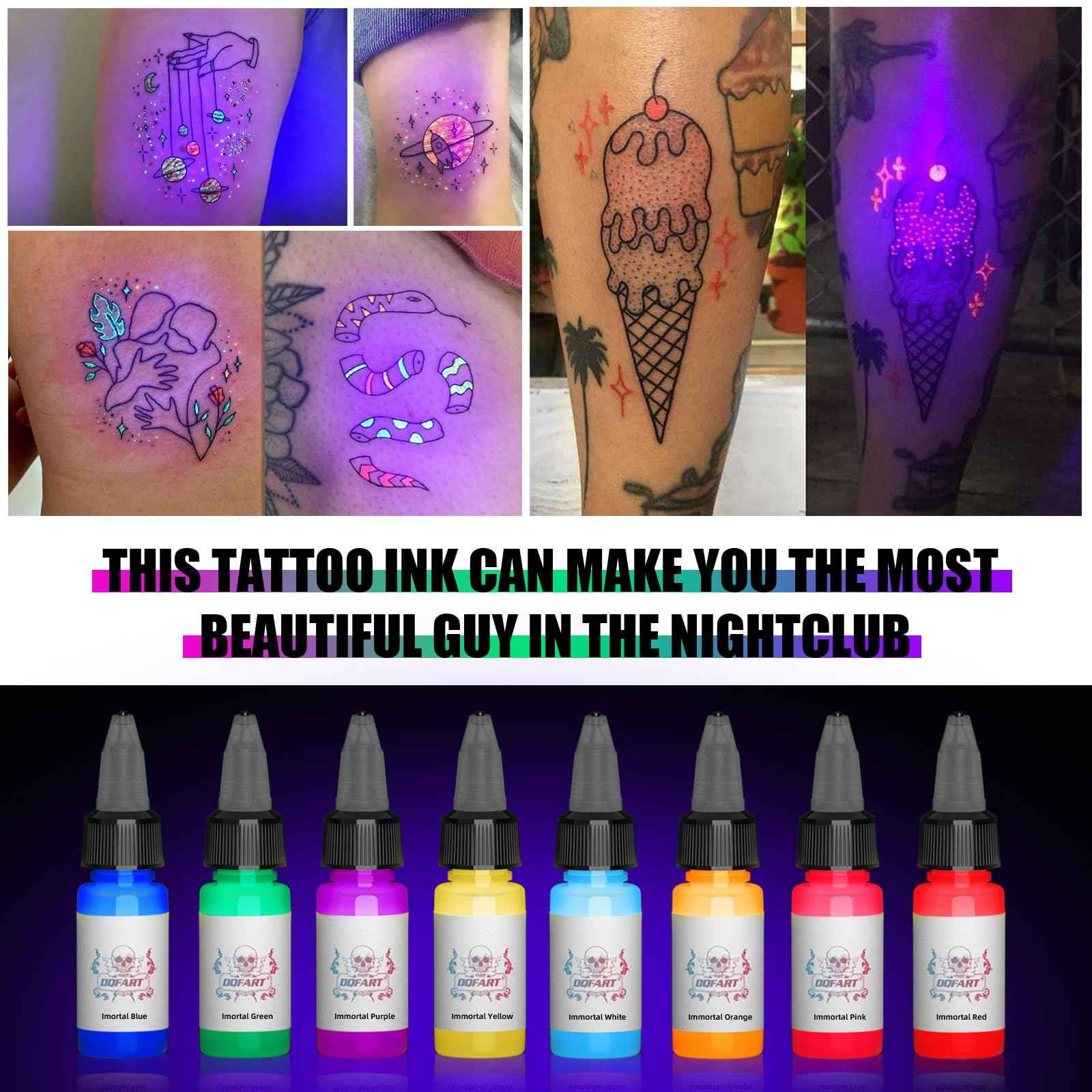 8 Colors UV Tattoo Ink Set,15ml Professional Fluorescent Ink Glow in The Dark Tattoo Ink Blacklight Ink,0.5oz/Bottle Neon Tattoo Ink Invisible