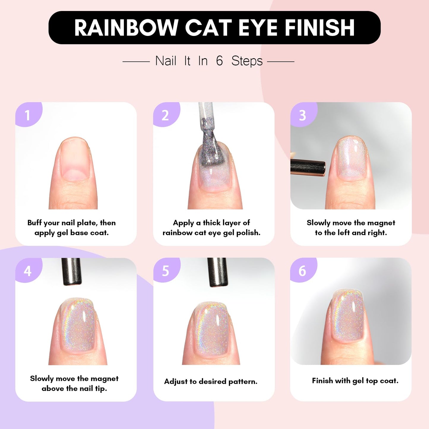 Makartt Gel Nail Polish, Universal Rainbow Cat Eye Gel Nail Polish 10ml Holographic 9D Sparkly Hole Cat Eye Glitter Spring Gel Polish with Magnet Stick Soak Off UV/LED Manicure Nail Art Designs