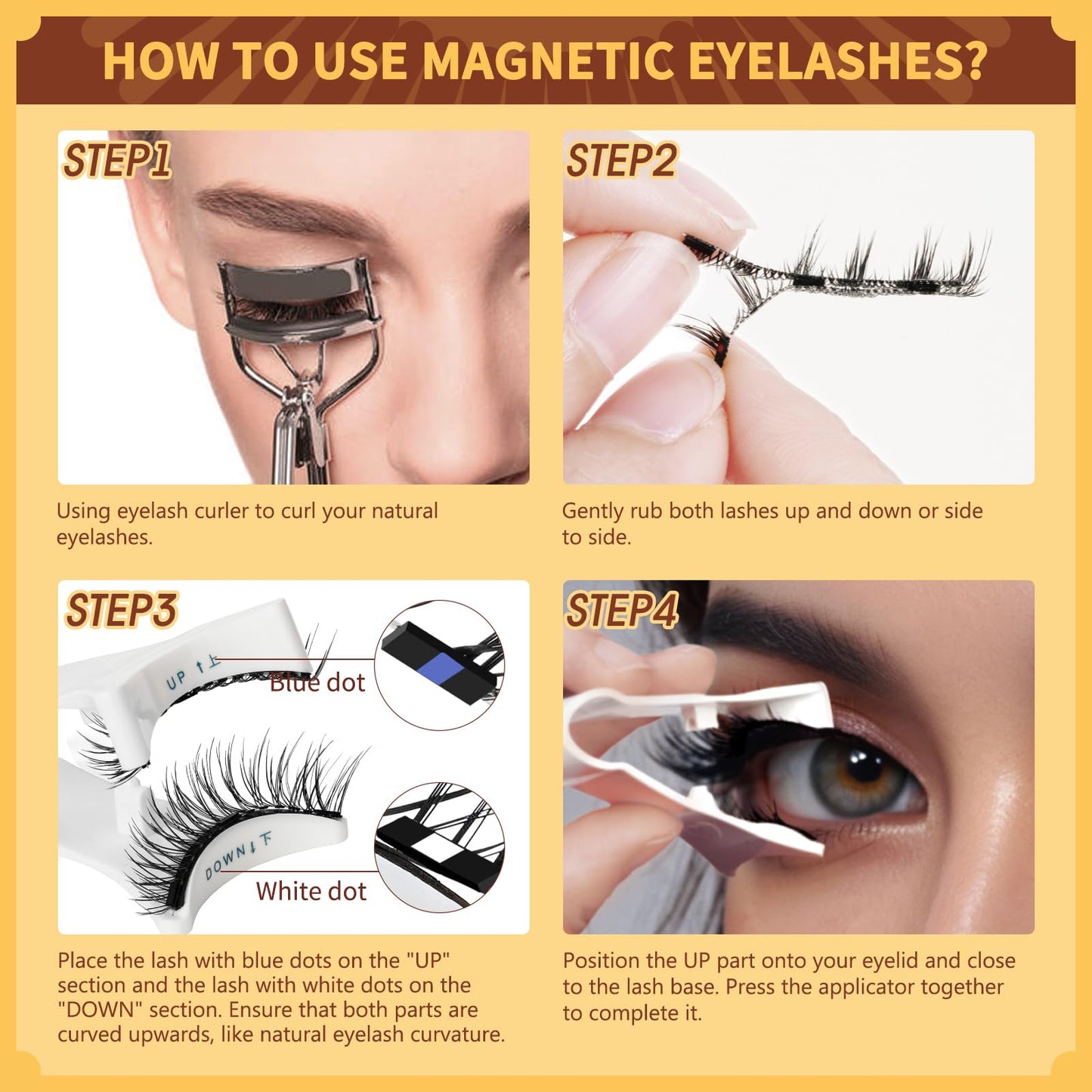 QUEWEL No Glue Needed Eyelashes Magnetic, Magnetic Eyelashes Natural Look, Reusable Magnetic Lashes Kit with Applicator, Easy to Wear and Remove with Instructions(Magnetic Lashes-E)