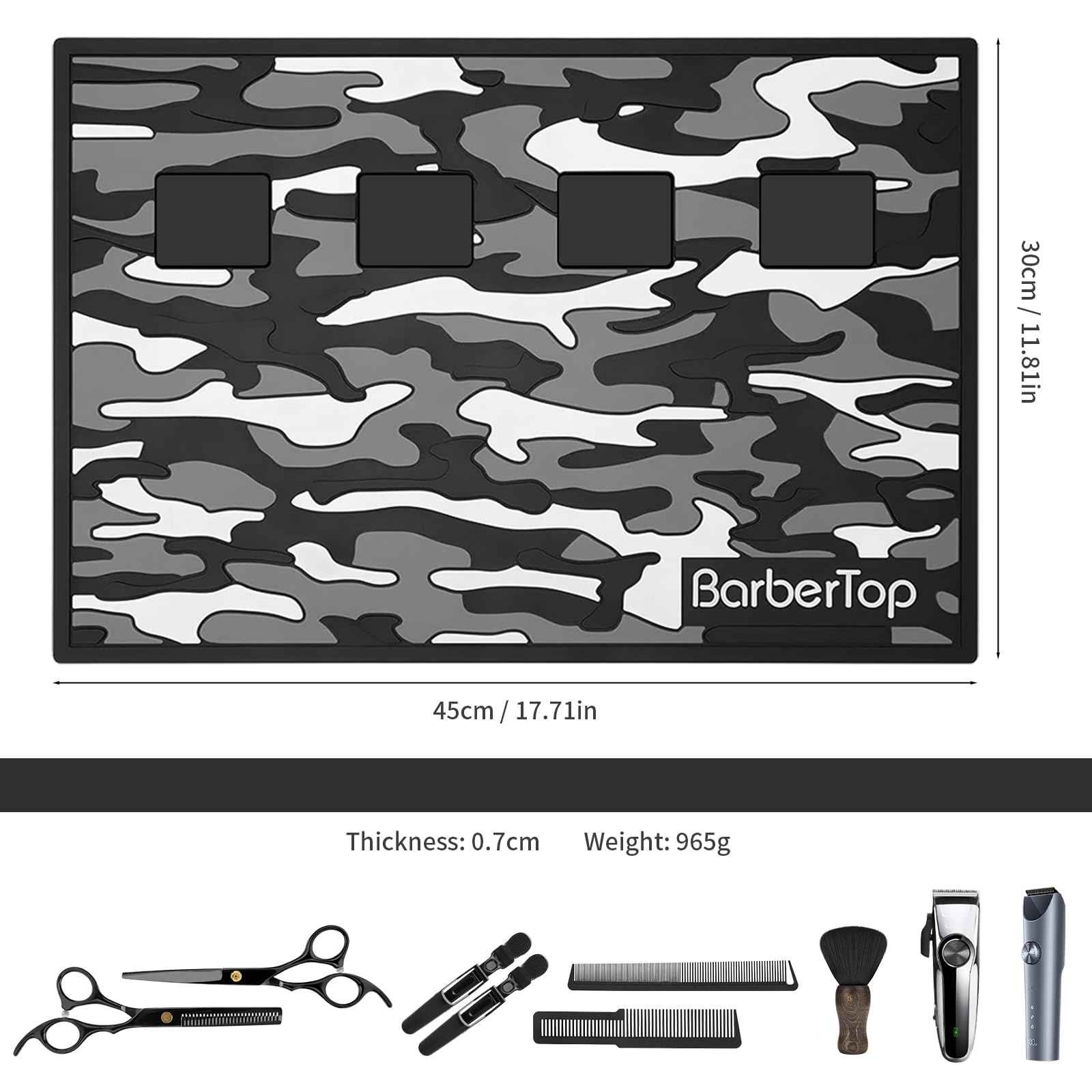 Barber Magnetic Mats,Anti-Slip Flexible Rubber Scissors Salon Mat,11.8Wx17.7L Tools Countertop Silicone Heat Resistant Styling Tools Magnetic Organizer Mat Magnetic Hair Clippers Mat (Black)