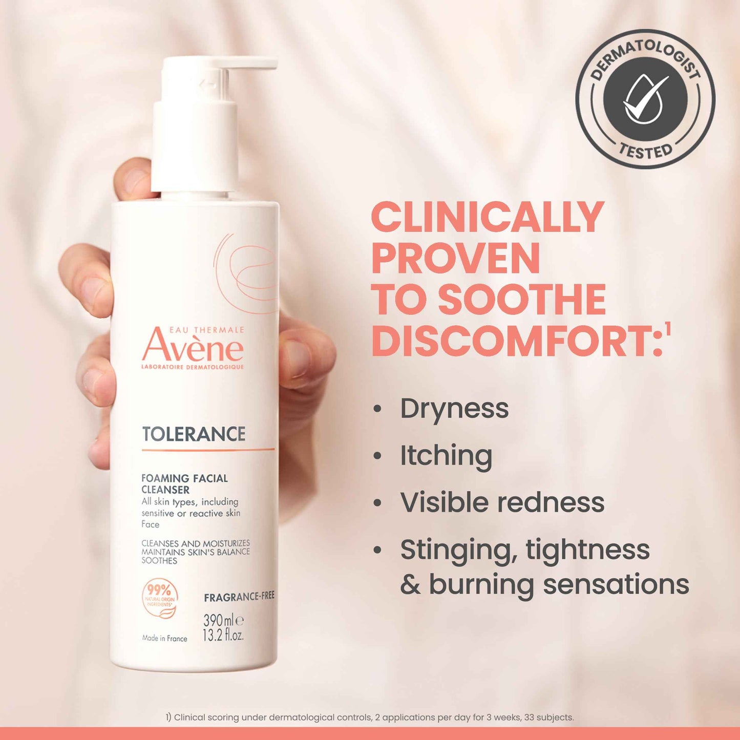 Avène Tolerance Daily Foaming Facial Cleanser, For All Skin Types Including Sensitive, Reactive Skin, Glycerin & Niacinamide Daily Use Face Wash, Fragrance-Free, Dermatologist Tested, Non-Comedogenic