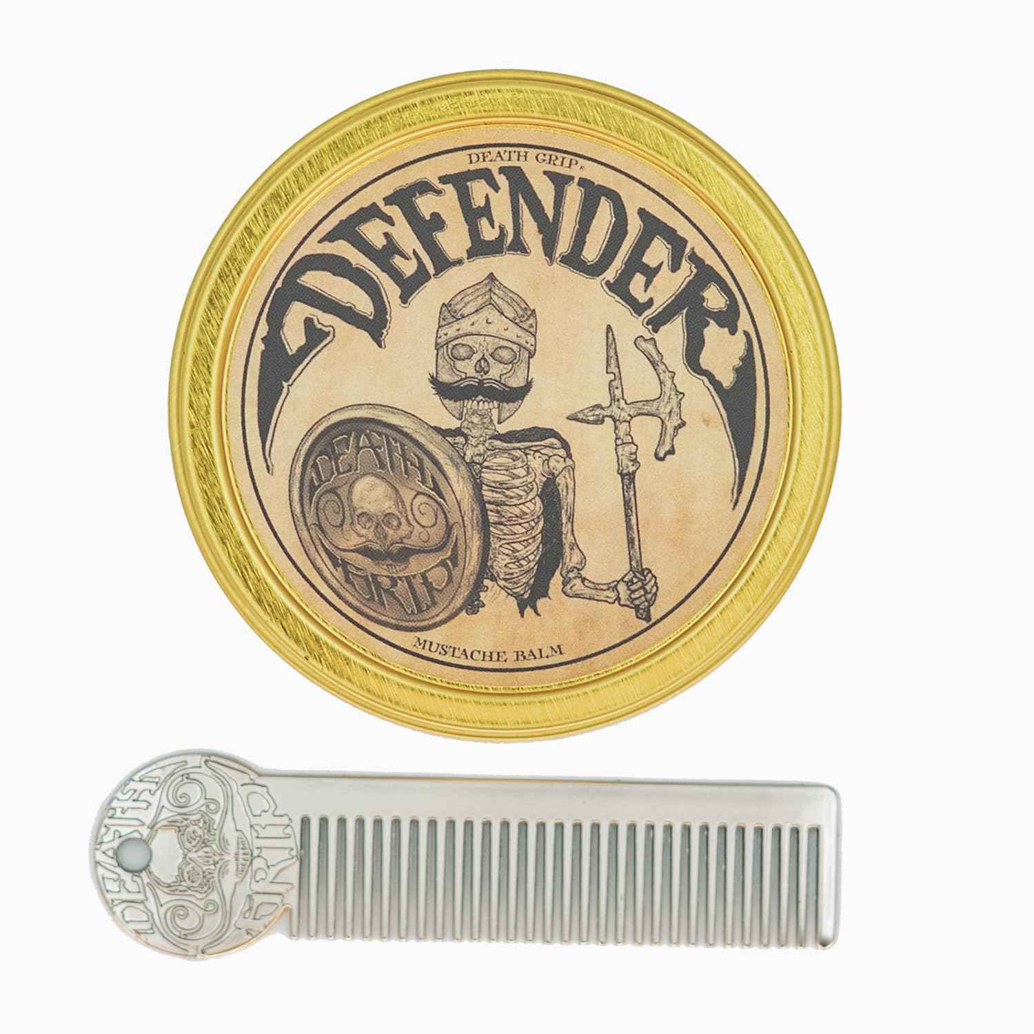 Defender Mustache Balm 2oz and Platinum Comb Set | Mens Grooming Set for Mustaches