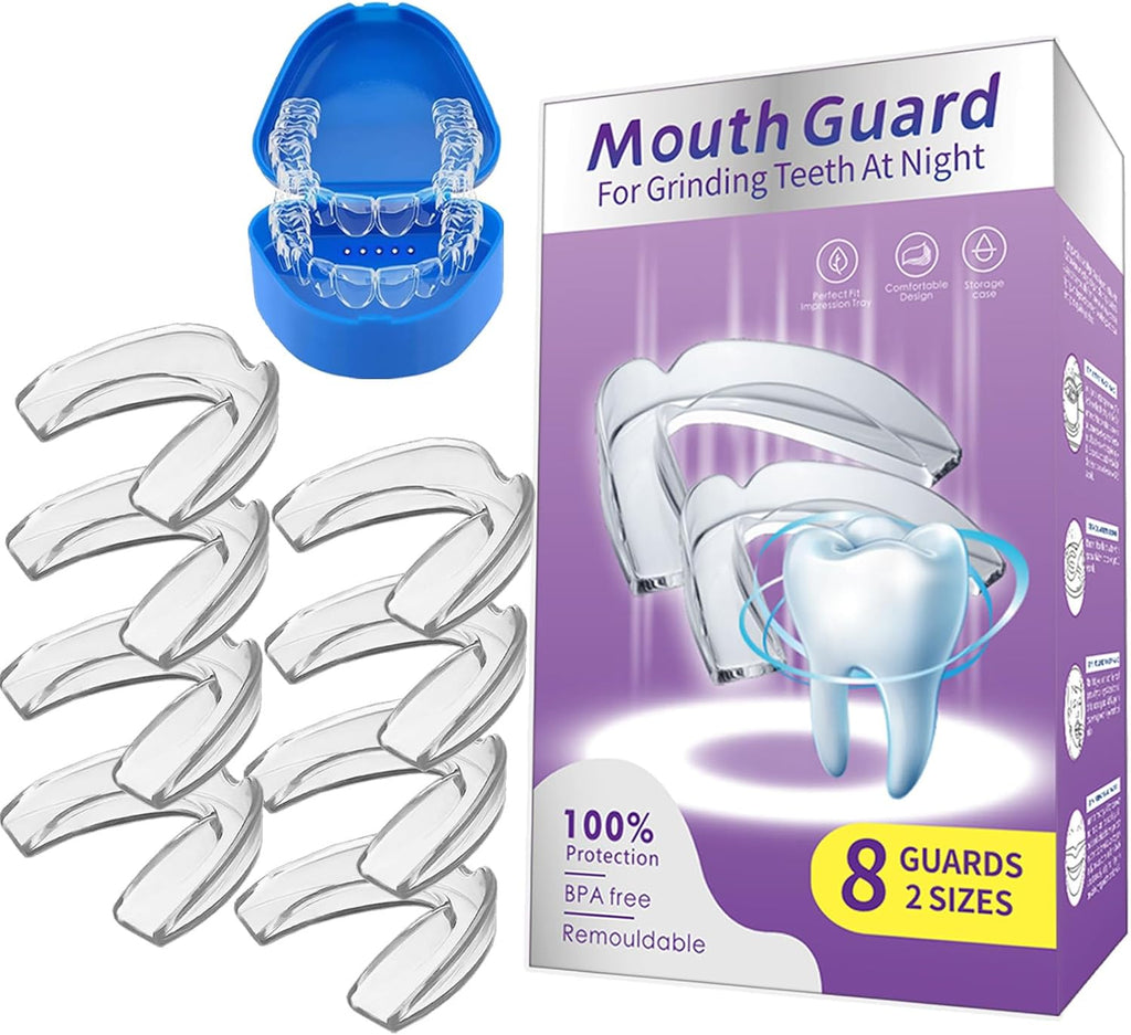 Mouth Guard for Grinding Teeth at Night,8 Pack Night Guards for Teeth Grinding,2 Size Mouth Guard for Sleeping,Reusable Mouth Guards for Clenching Teeth at Night