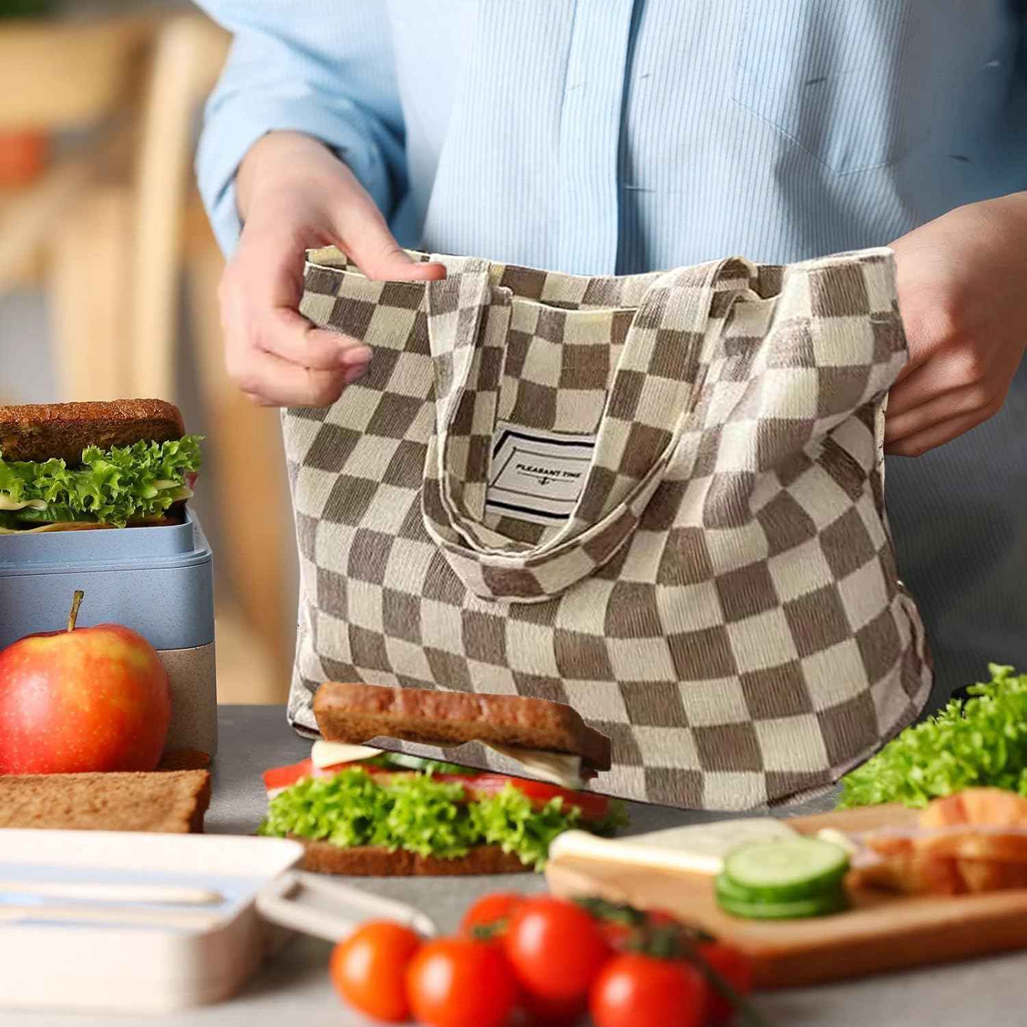 Kovewon 2PCS Small Tote Bag for Women Mini Canvas Embroidered Daisy Book Tote Bag Cute Corduroy Aesthetic Floral Reusable Bags for Grocery, Essentials, Water Bottle, Keys, Book, Bible