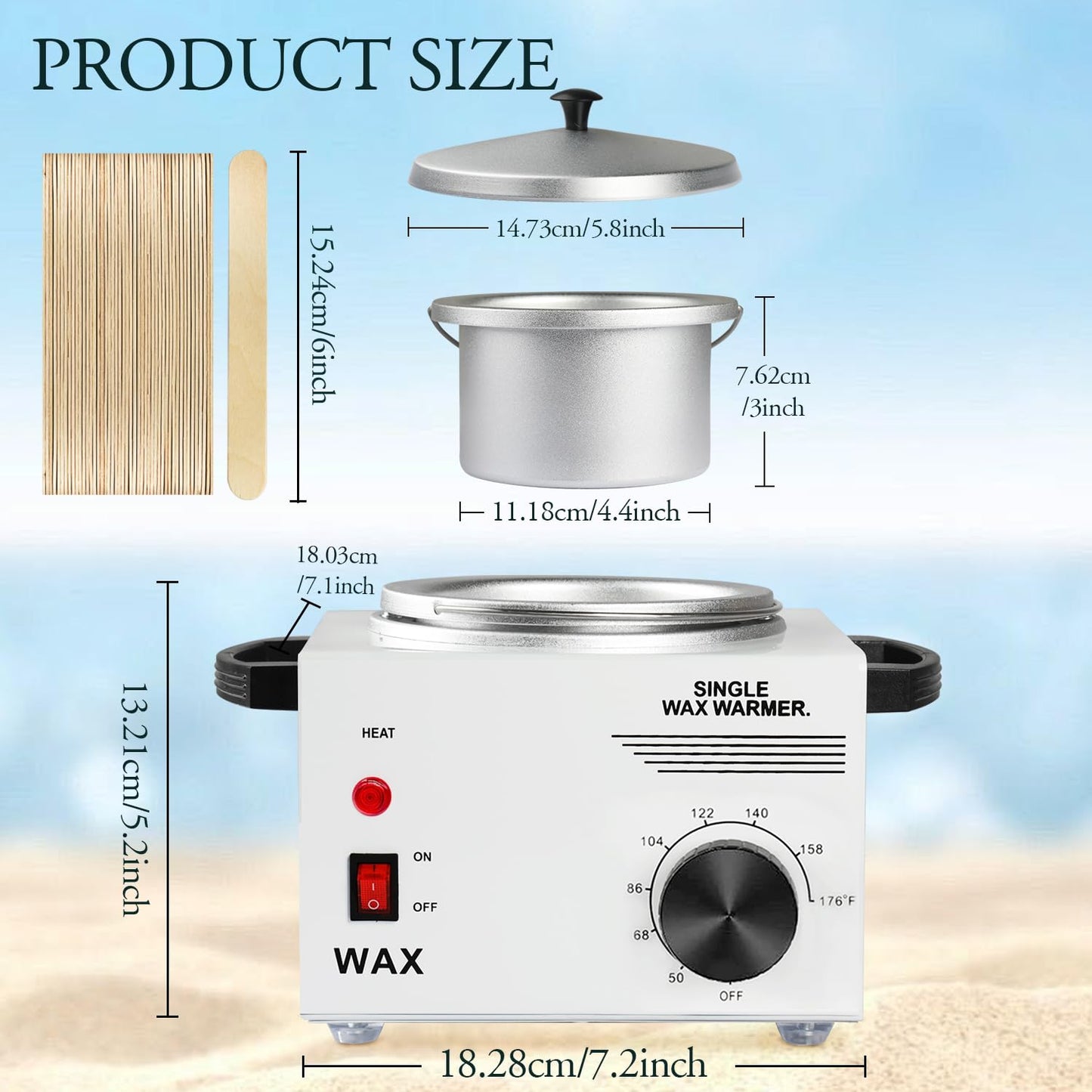 Single Wax Warmer Professional Electric Wax Heater for Hair Removal- Wax Pot with 50pcs Wax Sticks Heat up Quickly & Fahrenheit Dial, Paraffin Facial Skin Body SPA Salon Equipment