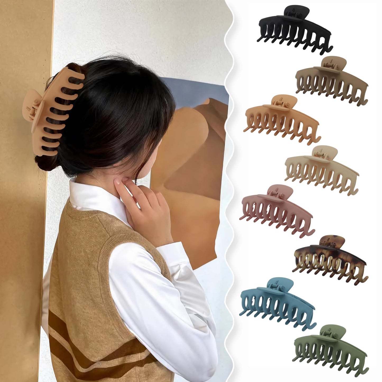 AKIICHI Hair Clips - Hair Claw Clips for Women, Claw Clips for Thick Hair, 8Pcs - Strong Hold jaw clips, 4.3In Big Matte Banana Clips, Neutral Colors…