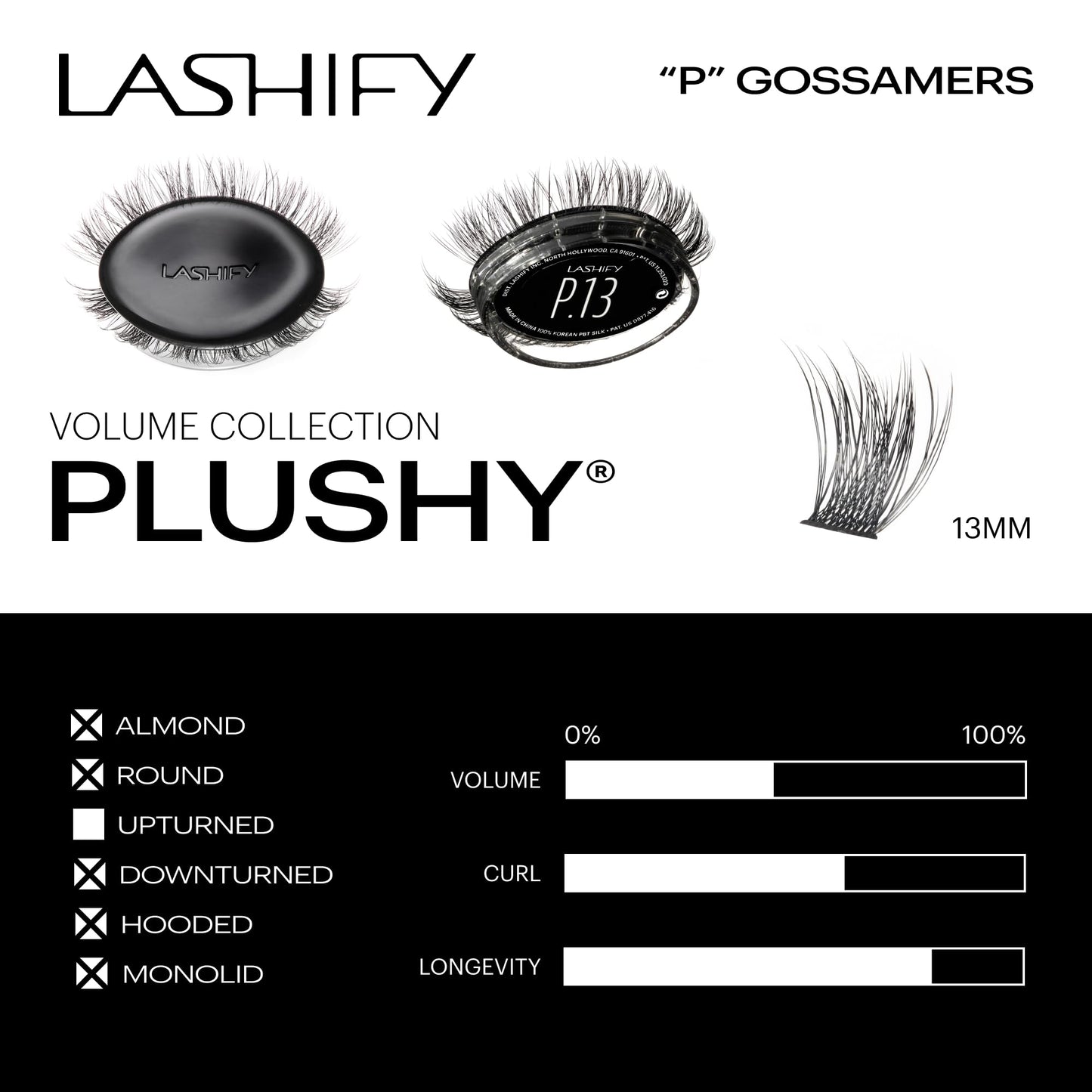 Lashify Plushy 13mm Gossamer Lashes in Black, Easy DIY False Lashes for a Voluminous Yet Still Natural Look