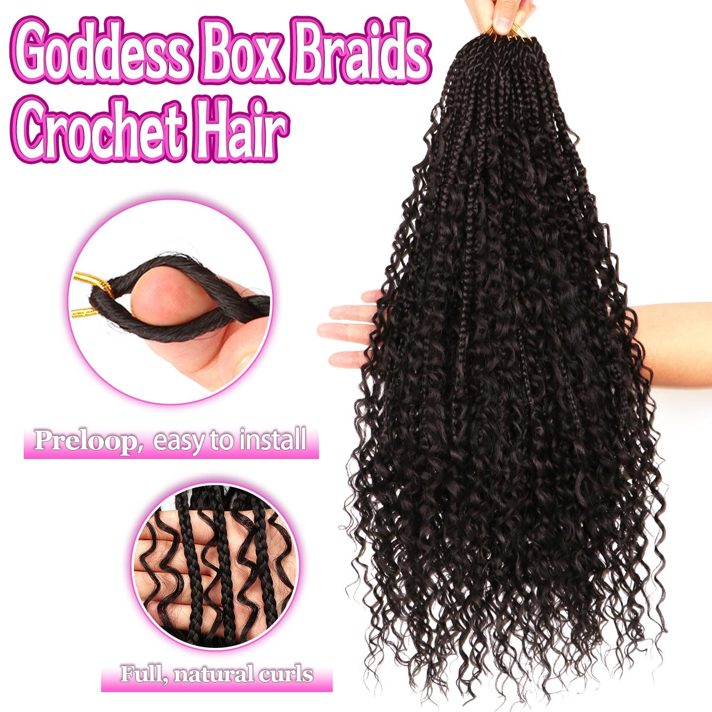 Goddess Boho Box Braids Crochet Hair-8 Packs 24 Inch Crochet Box Braids for Black Women Pre Looped (1B#, 24 Inch(Pack of 8))