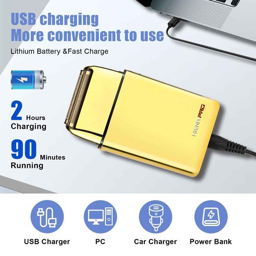 HIENA PRO Foil Shaver for Men Barber, Double Electric Foil Trimmer, Professional Electric Razor, Close Shaver, Cordless Rechargeable with USB, Gold