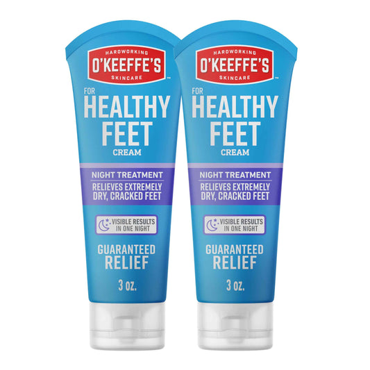 O'Keeffe's for Healthy Feet Night Treatment Foot Cream 3 oz Tube (2 Pack)- Guaranteed Overnight Relief for Extremely Cracked, Dry Feet, Repairing Skincare, Instantly Boosts and Retains Moisture Levels