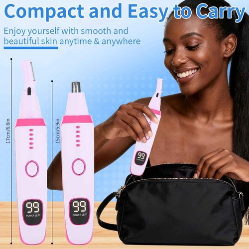 Beanify 2 in 1 Nose and Ear Hair Trimmer with LED Display, Rechargeable Electric Nasal Hair Clipper for Men & Women, Eyebrow & Facial Hair Removal with Dual-Edge Blades, Easy to Clean