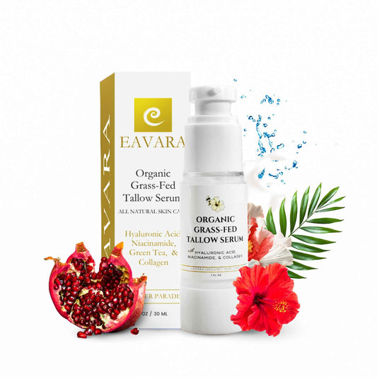 Eavara Beef Tallow Serum for Men & Women - Grass Fed All-Natural Tallow with Hyaluronic Acid, Collagen & Jojoba Oil - Firms & Reduces Wrinkles - Made in USA, Sensitive Skin Safe - 1.0 Fl Oz