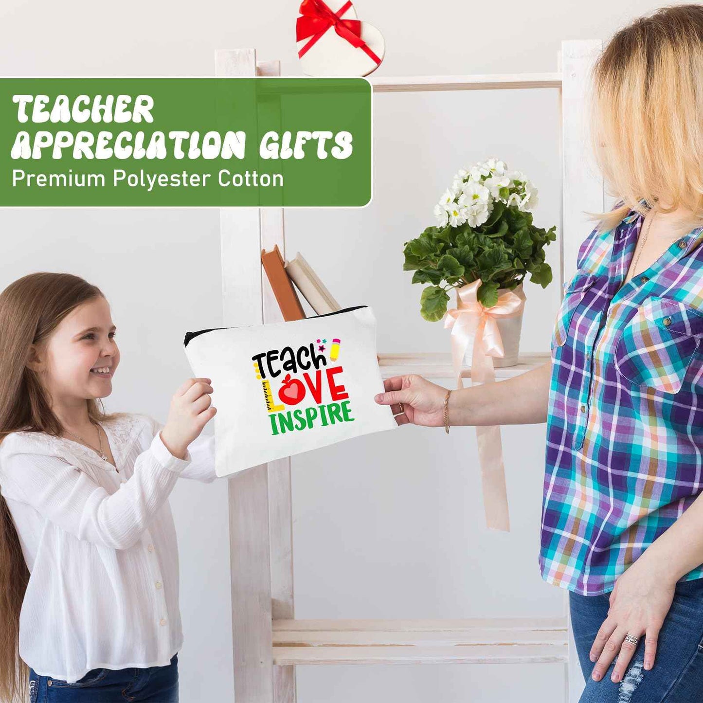 Kajaia 12 Pcs Teacher Gifts Makeup Bags Teacher Appreciation Travel Toiletry Canvas Cosmetic Pencil Survival Kit Bag for Women Zipper Pouch Bag Thank You Gifts Bulk (Warm Words)