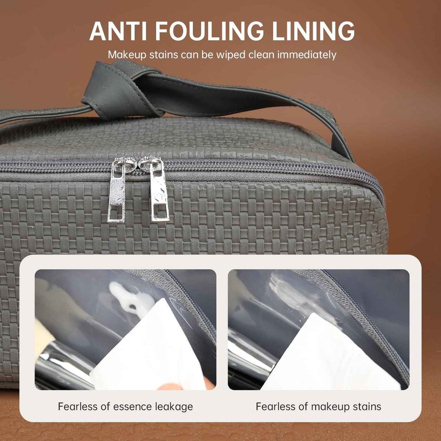 hhhouu Large PU Leather Makeup Bag with Handle, Travel Cosmetic Organizer Case, Waterproof Toiletry Bag, Portable Storage Pouch for Accessories and Brushes, Ideal Gift for Women HO-CB01