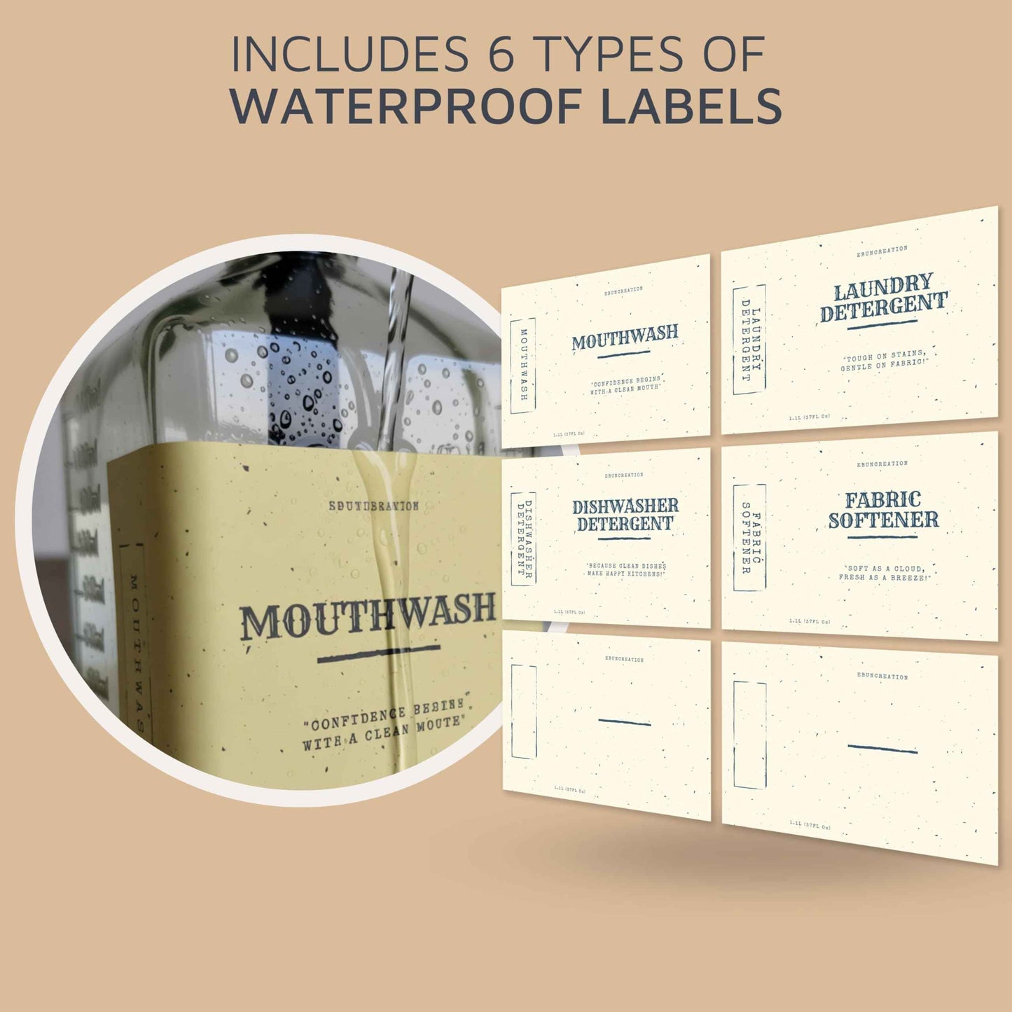 eBun Goldengleam Glass Mouthwash Dispenser (Gold Plastic Pump) 37oz Mouthwash Pump Dispenser, Mouth Wash Holder with Rinse Cup, Mouth Wash Glass Bottle, Decanter, Large Bottle for Bathroom Set