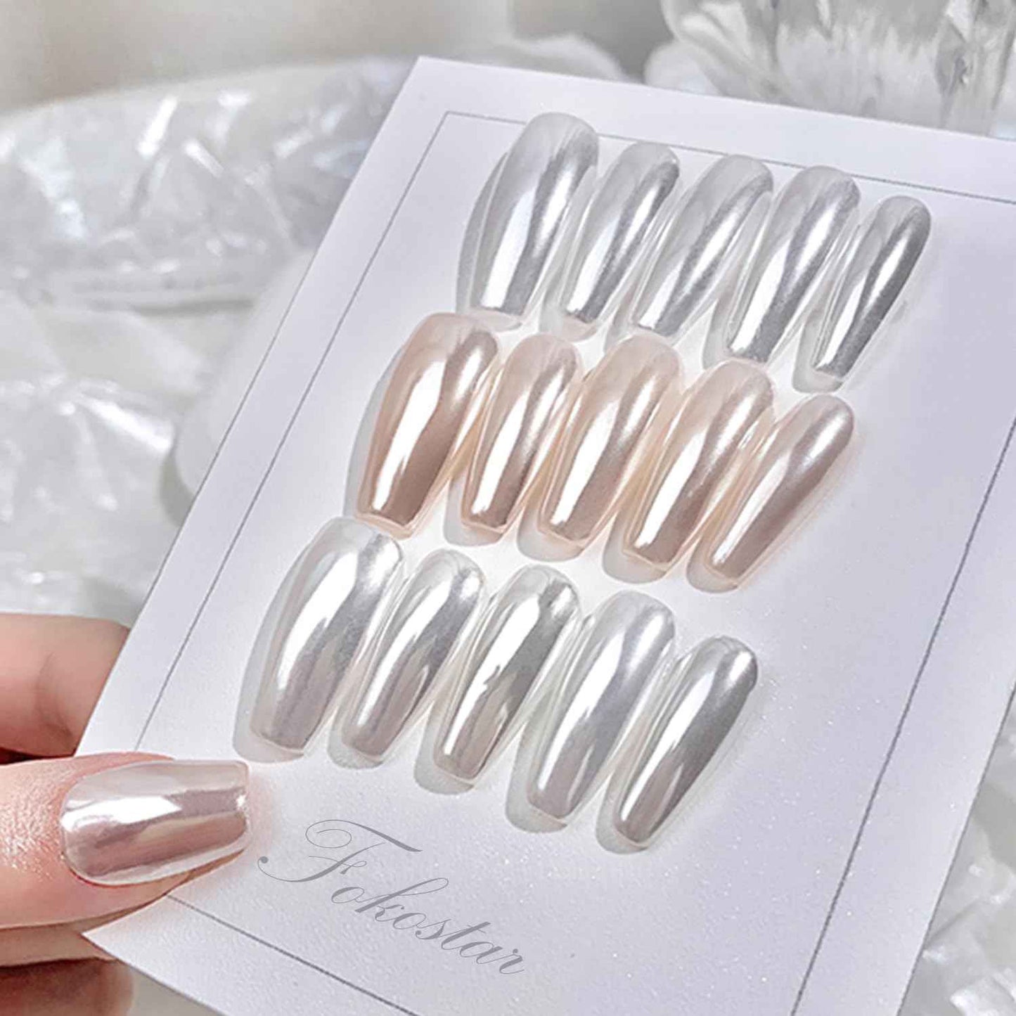 2Pcs White Pearl Chrome Nail Powder Super Glossy Metallic Mirror Effect, White Moonlight Unicorn Chrome Powder for Nails, Mermaid Glitter Pigment Powders for Gel Nail Polish Design 0.5g/Jar