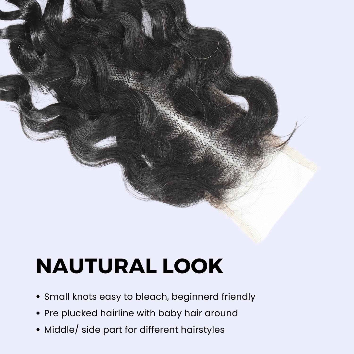 MOMOSHERO 2x6 Water Wave Lace Closure 100% Unprocessed Human Hair, 12A Remy Natural Black Color Pre-Plucked Hairline Wet and Wavy Curly Closure Deep Middle Part With Baby Hair for Women 16 inch