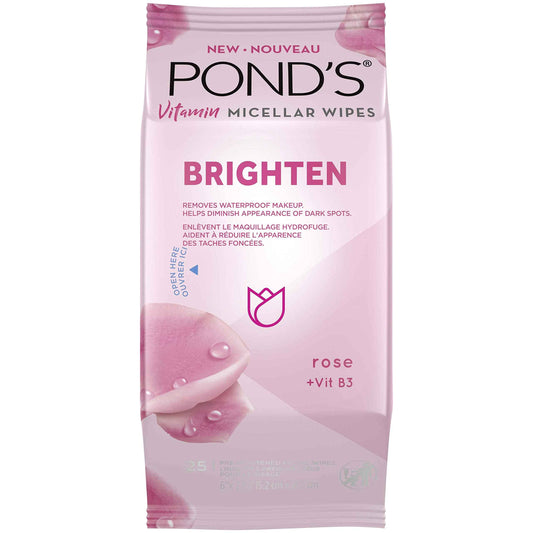 Pond's Vitamin Micellar Wipes For Dark Spots Brighten Rose Removes Waterproof Makeup 25 Wipes