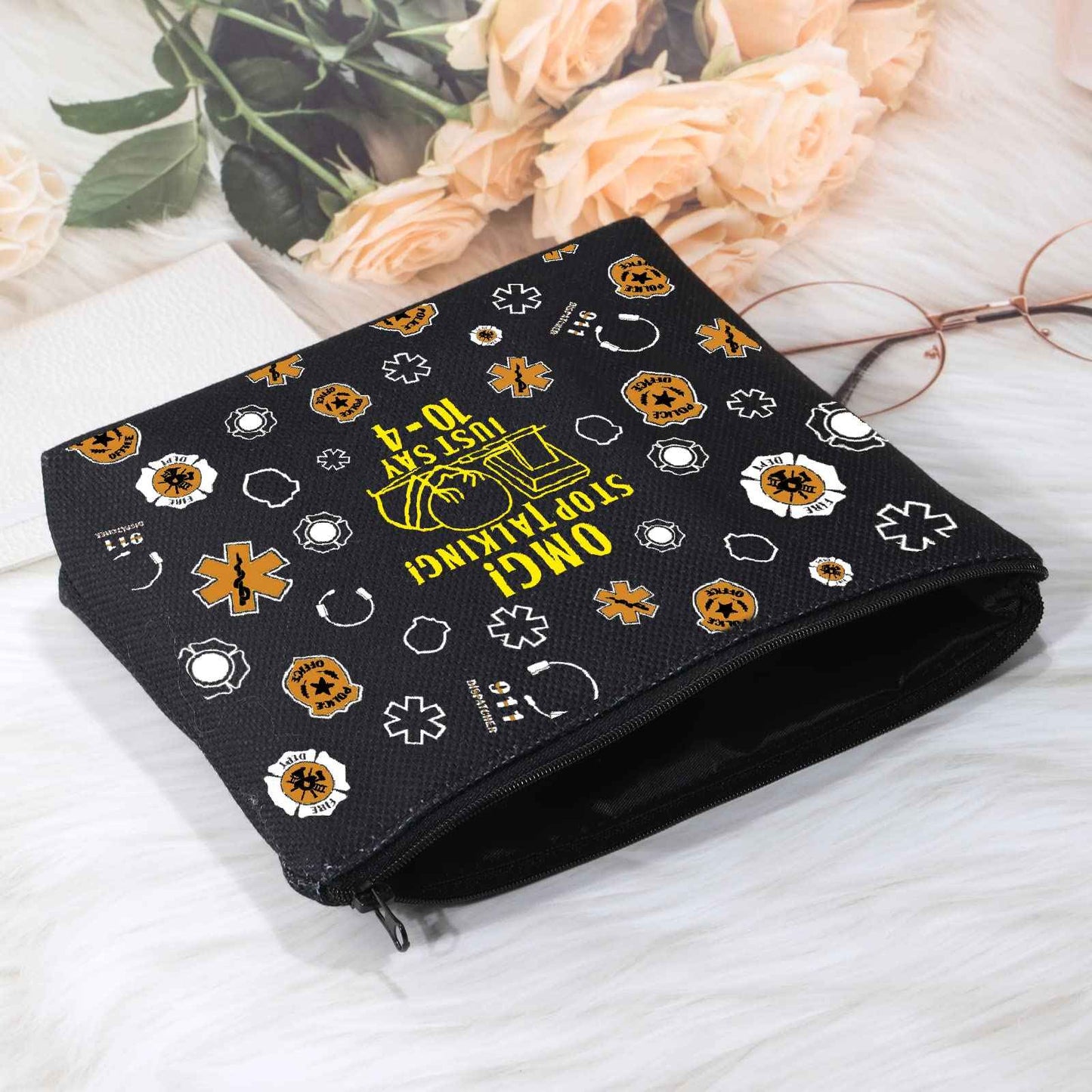 POFULL 911 Dispatcher Gifts Stop Talking Just Say 10-4 Cosmetic Bag Emergency Dispatcher Gift (Stop Talking Cosmetic Bag)