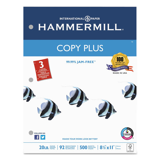 Hammermill Printer Paper, 20 lb Copy Paper, 3 Hole - 10 Ream (5,000 Sheets) - 92 Bright, Made in the USA, 105031C