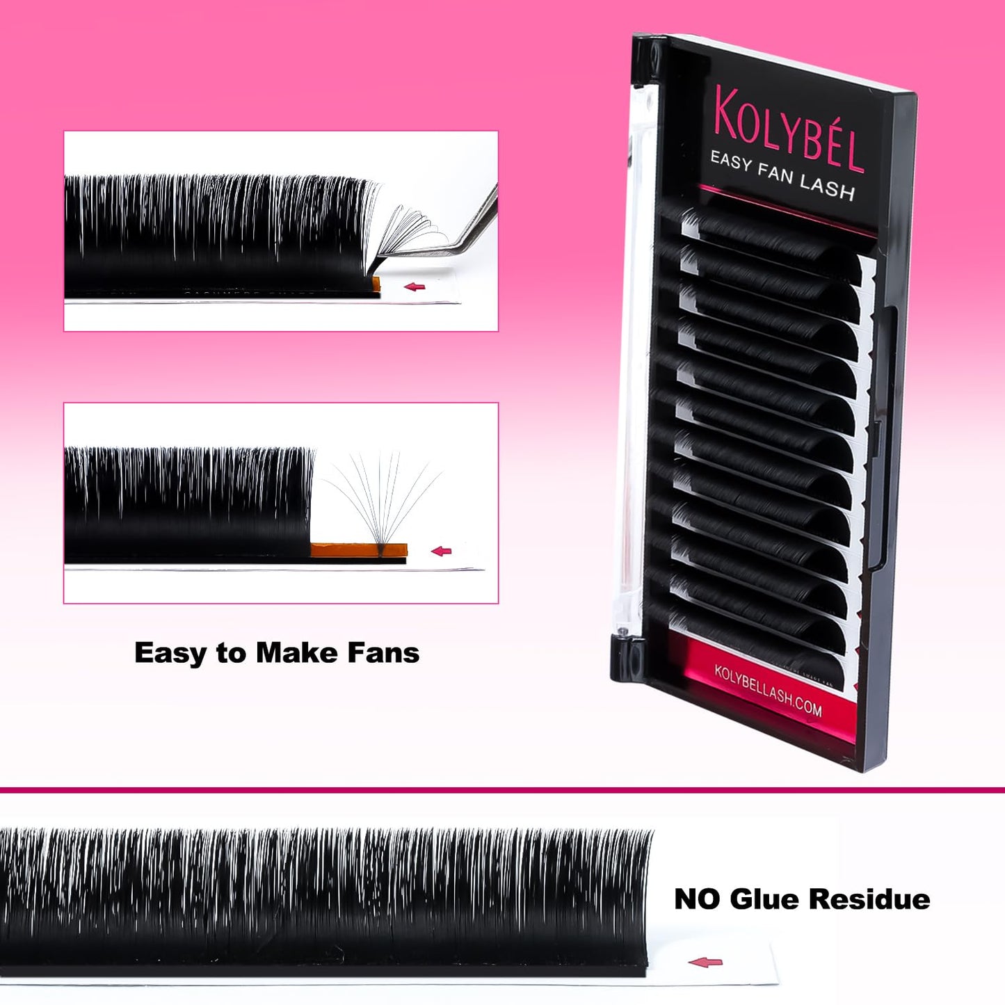 KOLYBEL Eyelash Extensions Cashmere Easy Fan Lashes 0.05 Thickness C Curl 8-15mm Mix Tray Auto Blooming Lash Extension Matte Dark Black Volume Lashes Lasting Self Fanning Lashes(0.05-C,8-15mm)