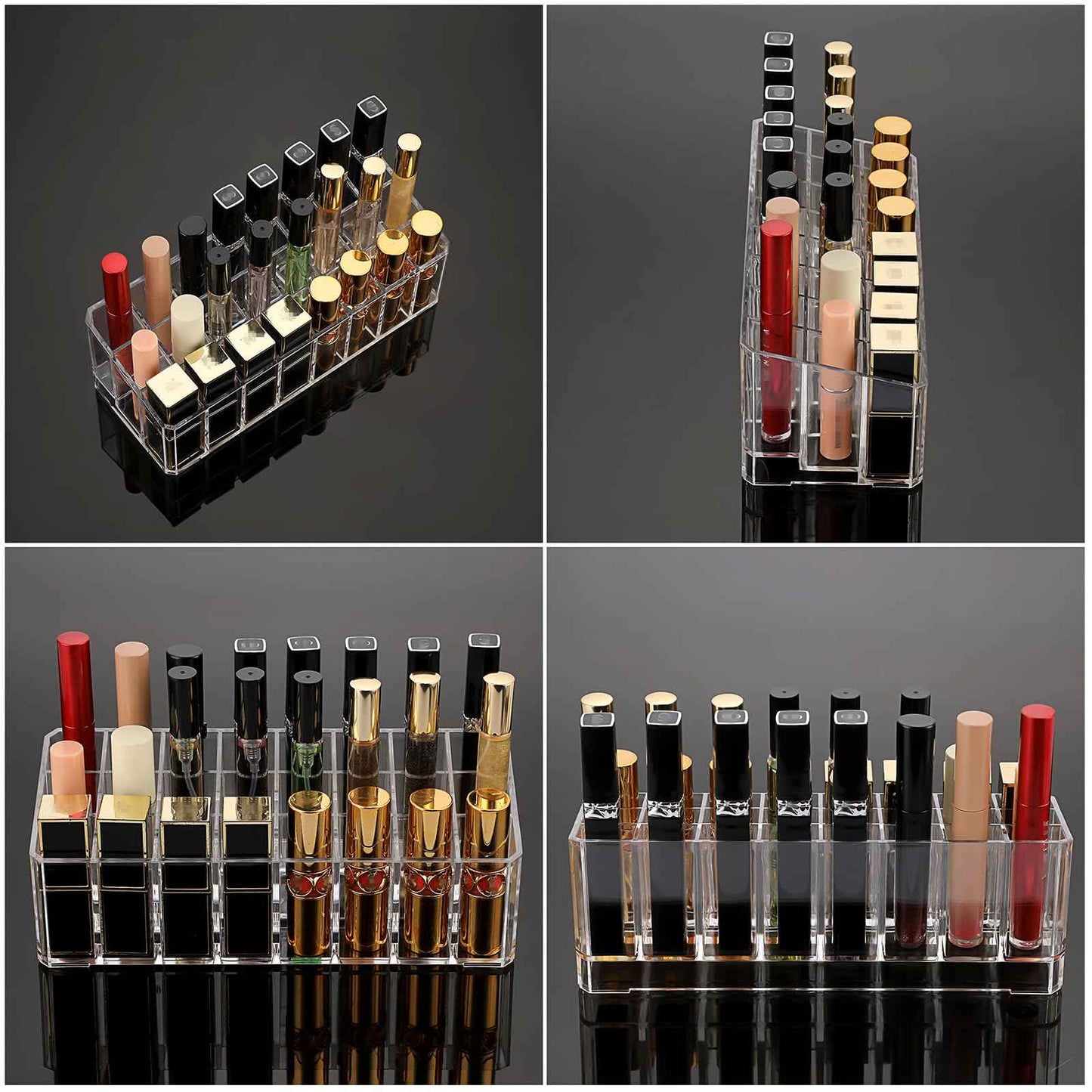 ELLDOO Rollerball Perfume Organizer, 24 Spaces Clear Acrylic Perfume Storage Holder Beauty Scent Holder, Makeup Lipgloss Lipstick Display Case