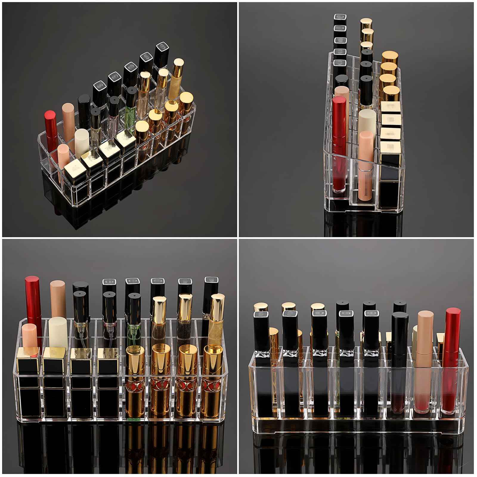ELLDOO Rollerball Perfume Organizer, 24 Spaces Clear Acrylic Perfume Storage Holder Beauty Scent Holder, Makeup Lipgloss Lipstick Display Case