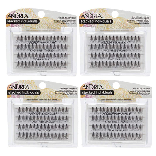 Andrea Stacked Individuals False Lashes Knot-Free Long Black, 4 packs