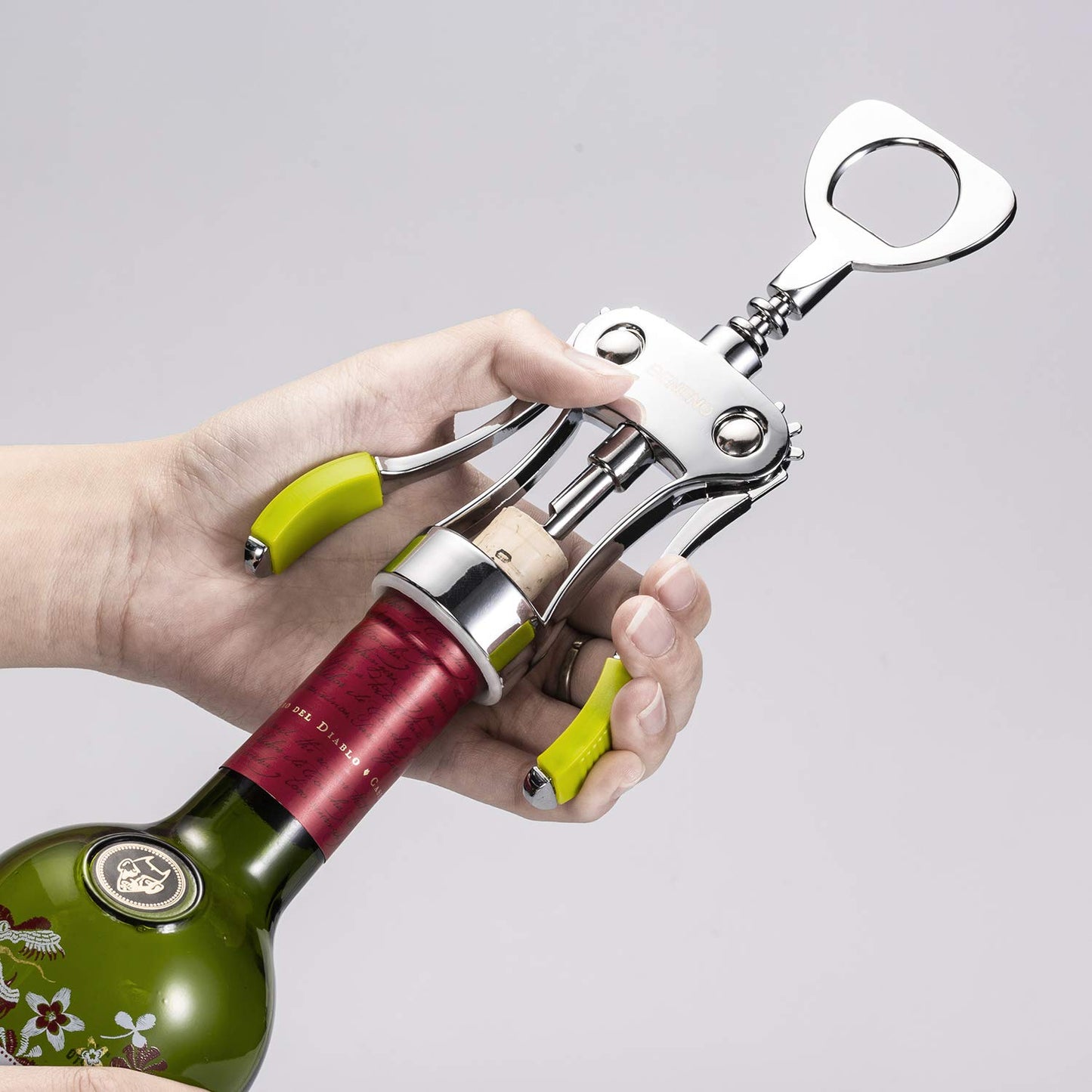 Wine Opener, Zinc Alloy Premium Wing Corkscrew Wine Bottle Opener with Multifunctional Bottles Opener, Sharp Corkscrew with Ergonomic Non-slip Wing Handle, Upgrade Green