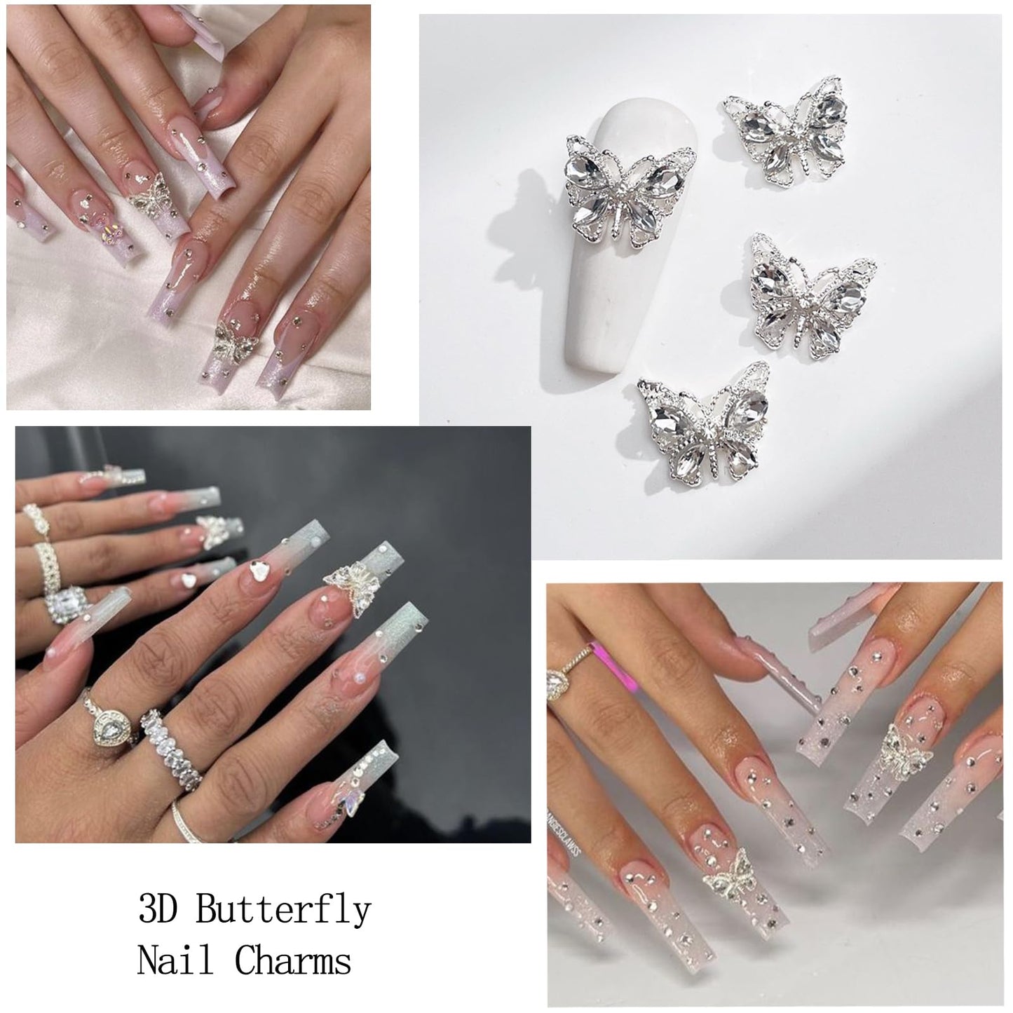 VOTACOS 3D Alloy Butterfly Nail Art Charms 24 PCS Silver Gold Butterfly Nail Decoration with Gems and Rhinestones for Nail Crystals Design Butterflies Nail Art Jewels Accessories DIY Nail Supplies.