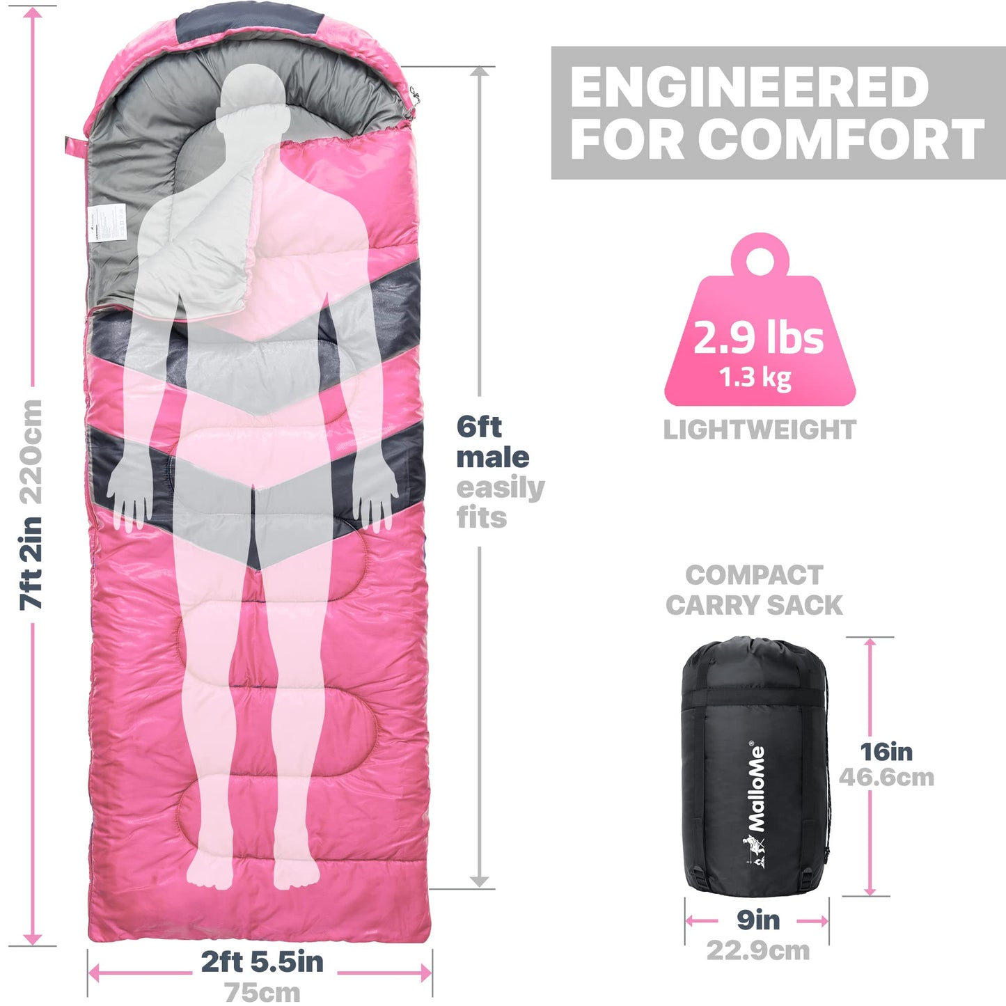 MalloMe Sleeping Bags for Adults Cold Weather & Warm - Backpacking Camping Sleeping Bag for Kids 10-12, Girls, Boys - Lightweight Compact Camping Essentials Gear Accessories Hiking Sleep Must Haves