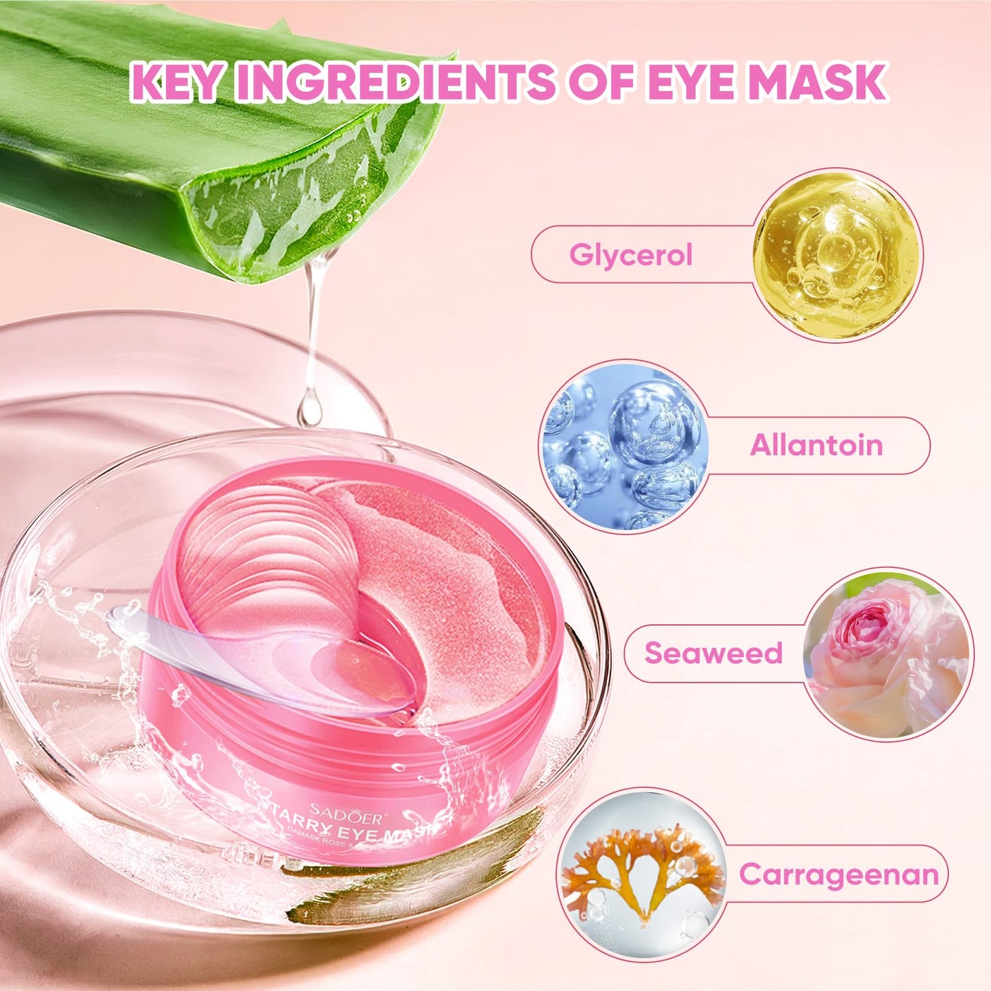 Aero Zen Drmtlgy Eye Masks-120 PCS,Under Eye Patches for Puffy Eyes & Dark Circles Treatments with Hyaluronic Acid,Reduce Wrinkles and Fine Lines Undereye(Rose)