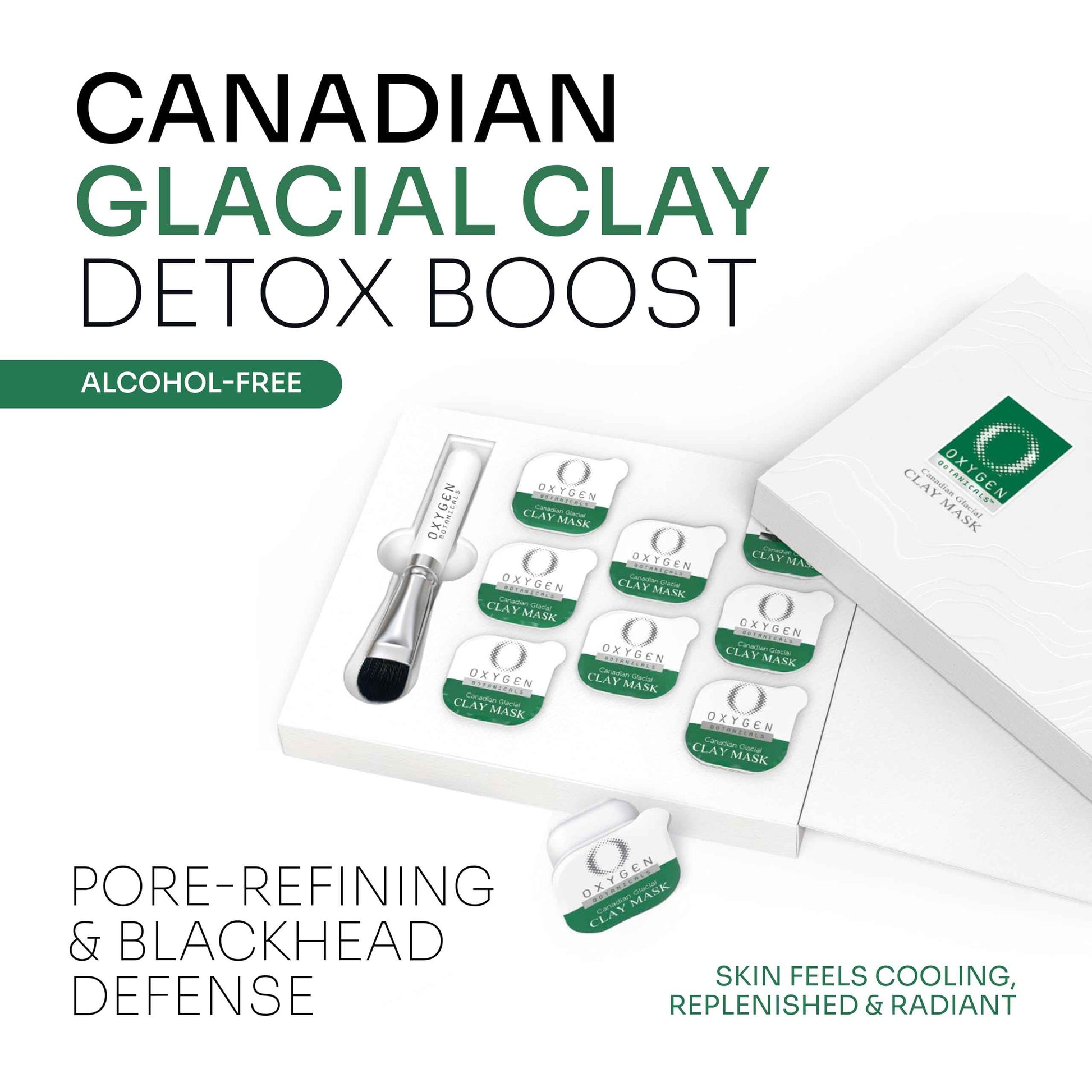 Oxygen Botanicals Canadian Glacial Clay Mask, deeply hydrates the skin, detoxifies and rejuvenates, moisturizing mask, all skin types, 8 pack
