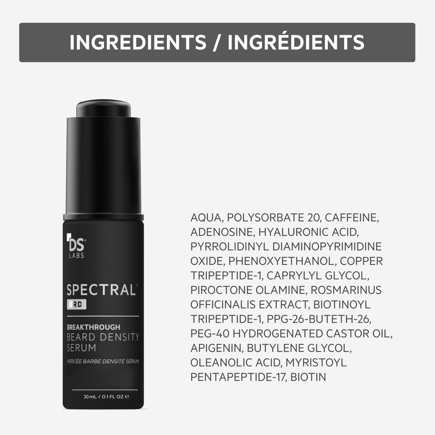 DS Labs Spectral.BRD Beard Conditioning Serum, 30mL - Supports Thicker, Fuller, Looking Facial Hair, With Nanoxidil, Biotin, Niacinamide, Castor Oil & Hyaluronic Acid, Non-Greasy, Paraben Free