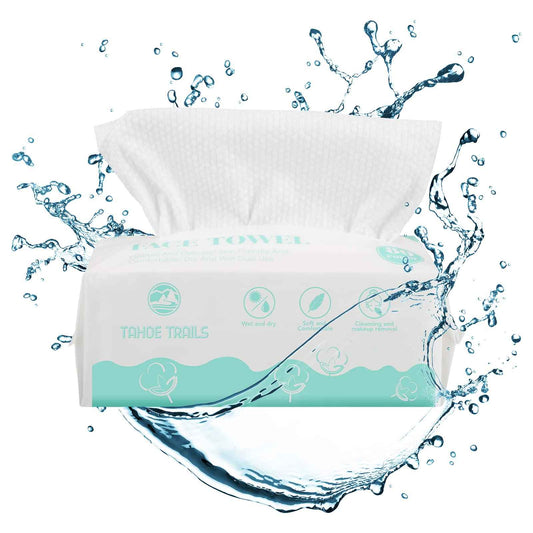 Tahoe Trails Disposable Face Towel, Soft Dry Wipe, Lint Free, Dry Wet Use for Sensitive Skin, Cotton Facial Tissue, Makeup Removing, Surface Cleaning 7.87 * 7.87inch, 80Count