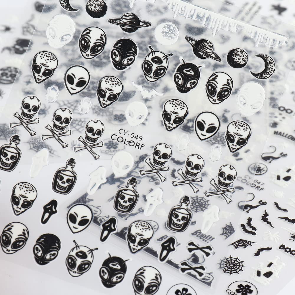 6 Sheets Party Luminous Nail Art Stickers, Santa Claus Snowman Christmas Tree Elk Ghost Snake Spider Web Skull & Crossbones Glow in The Dark Nails Decals, Christmas Eve Festival Holiday Nail Charms