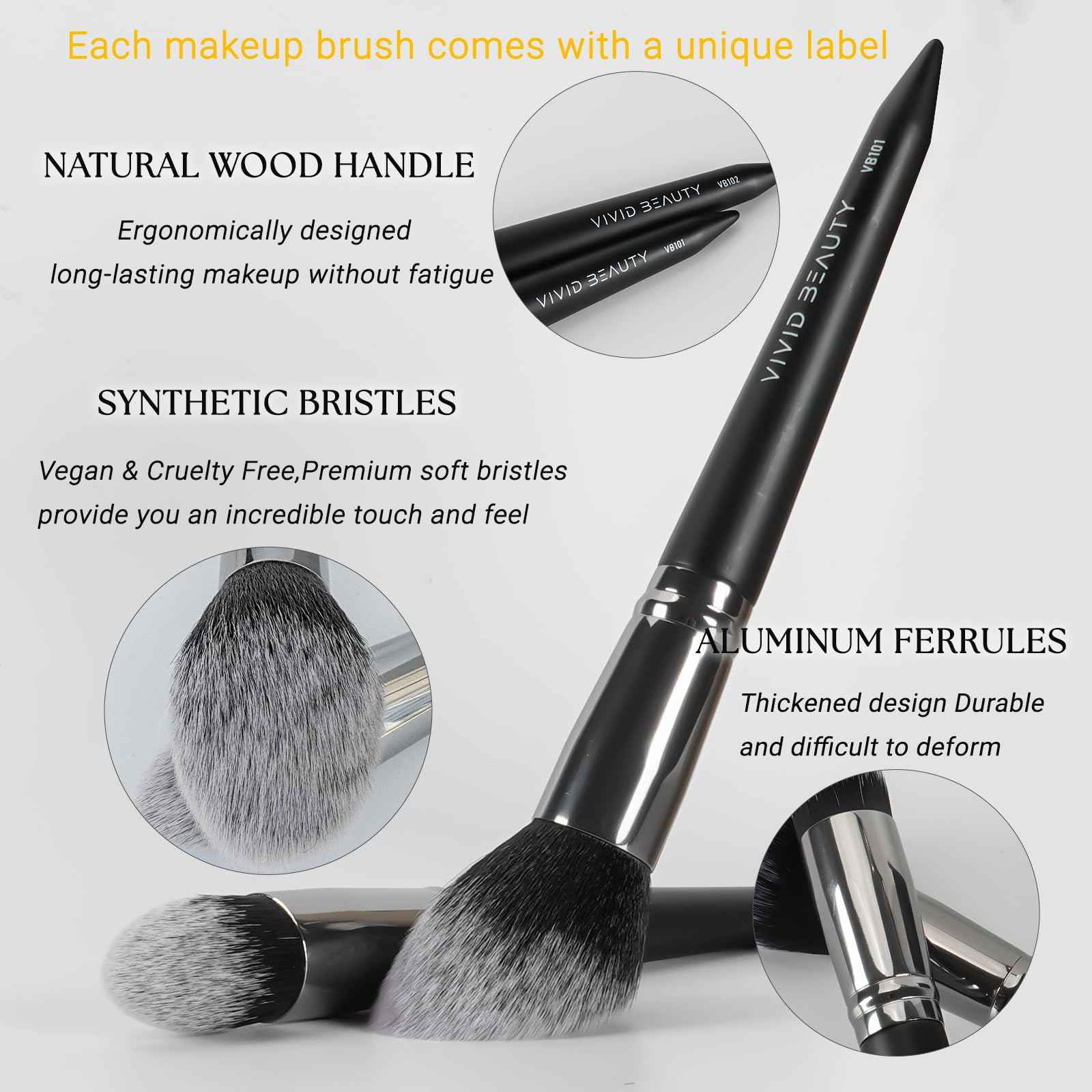 Makeup Brushes, 18 pcs Pro Deluxe Make up Brush Set with Travel Case, Premium Powder Foundation Blending Concealer Blush Eyeshadow Face and Eye Make up Brushes kit with labels for Beginner(Black)