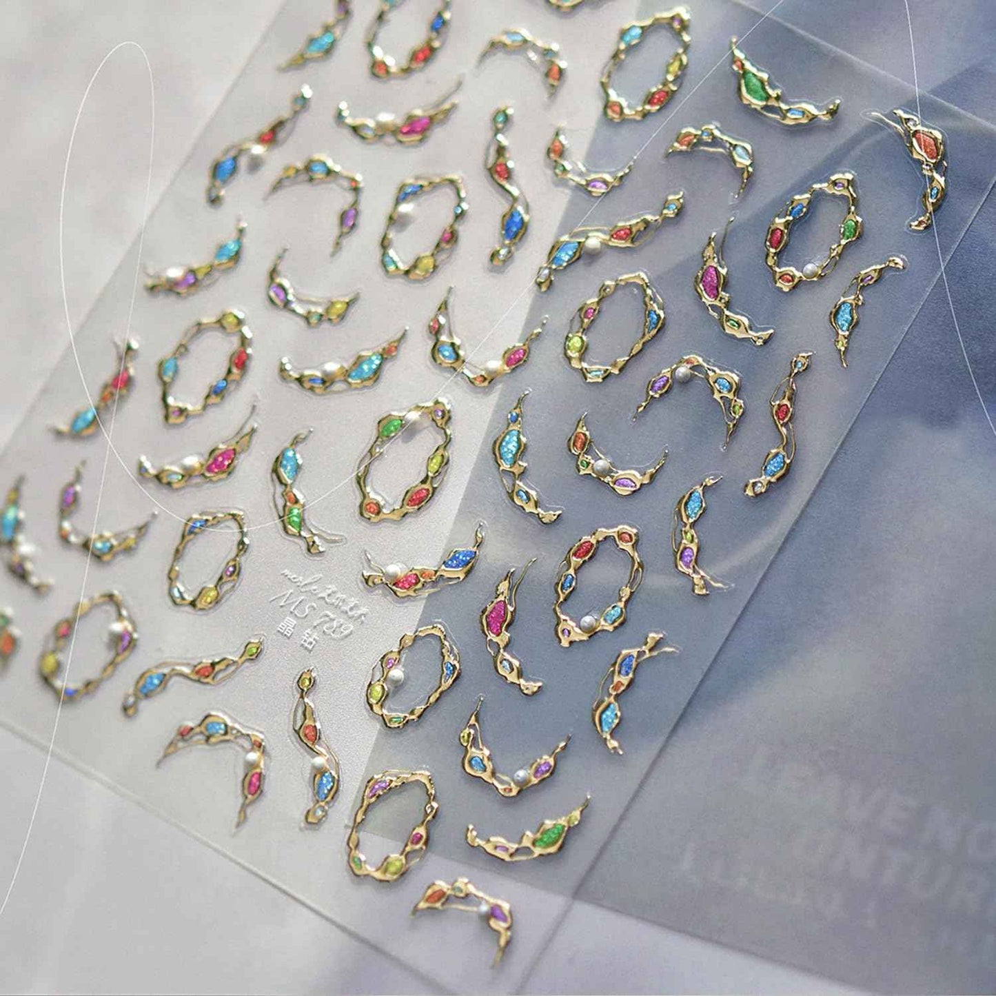 1 Sheets Embossed Gold Nail Stickers for Nail Art 5D Gem Nail Art Stickers Pearl Crystal Diamond Design Decals Self-Adhesive Gems Nail Decoration Summer Nail Decals for Women Nails Supplies