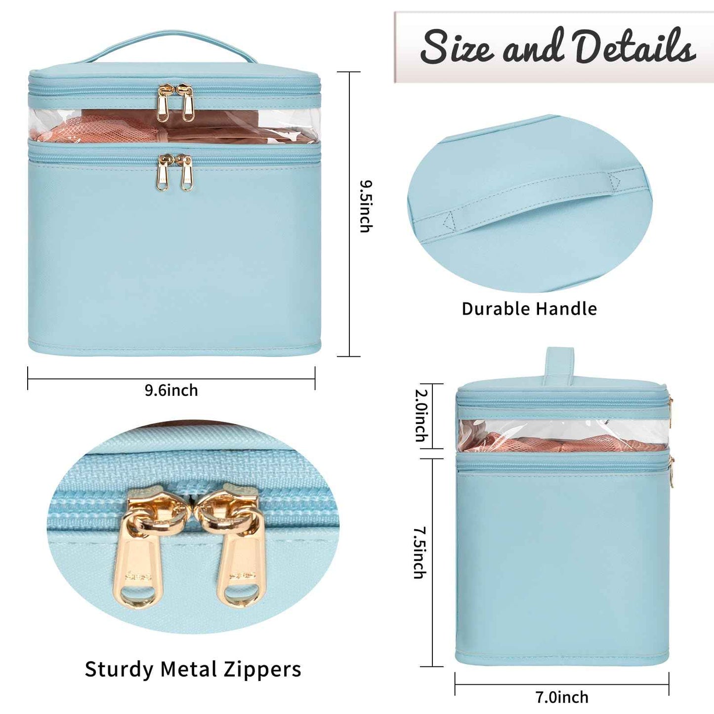 OCHEAL Large Makeup Bag, Double Layer Makeup Bag, Vertical Storage Cosmetic Case for Women/Girls with Multiple Compartments-Blue-xl