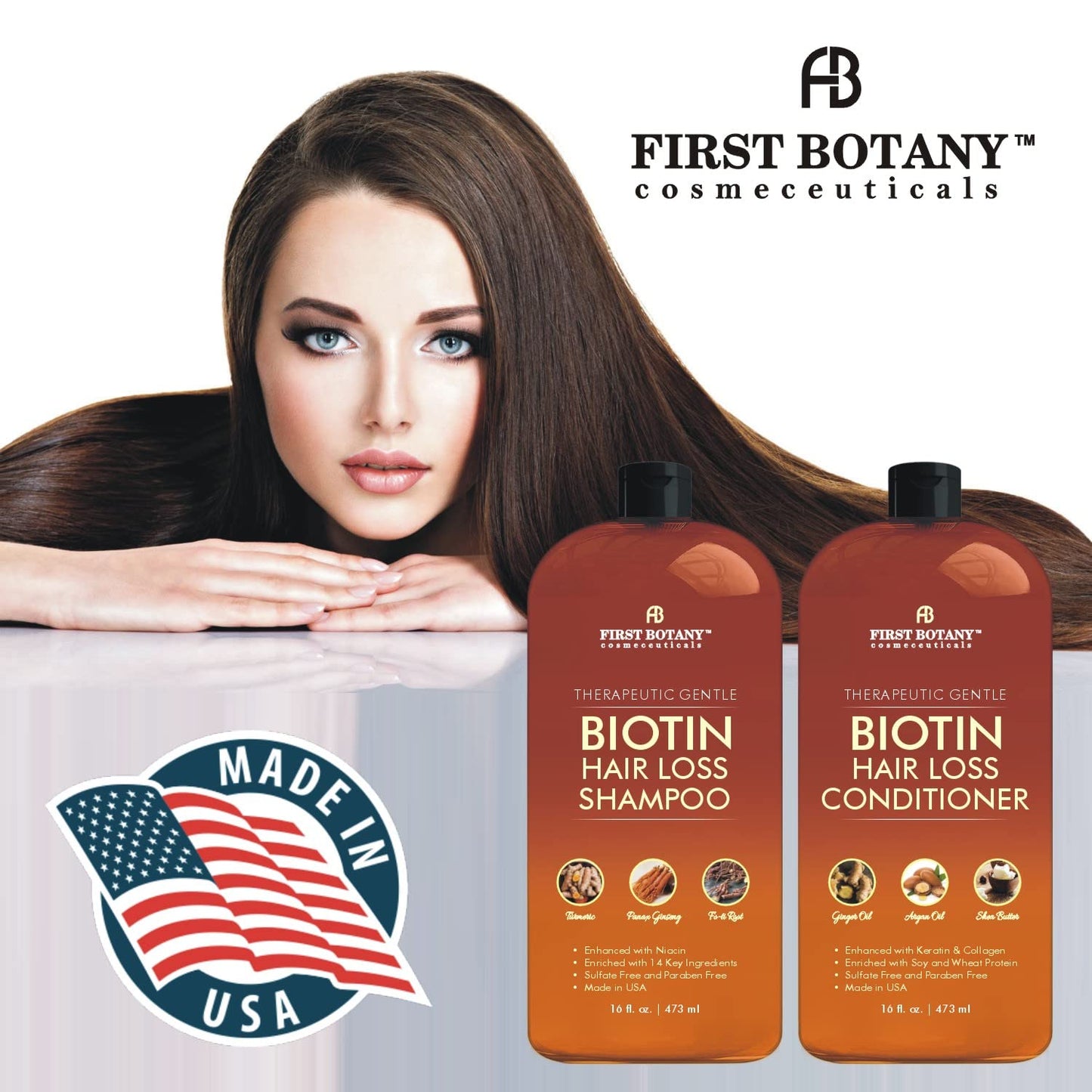 First Botany, Hair Growth Shampoo Conditioner Set - An Anti Hair Loss Biotin Shampoo & Conditioner with DHT blockers to fight Hair Loss For Men & Women, All Hair types, Sulfate Free - 2 x 16 fl oz