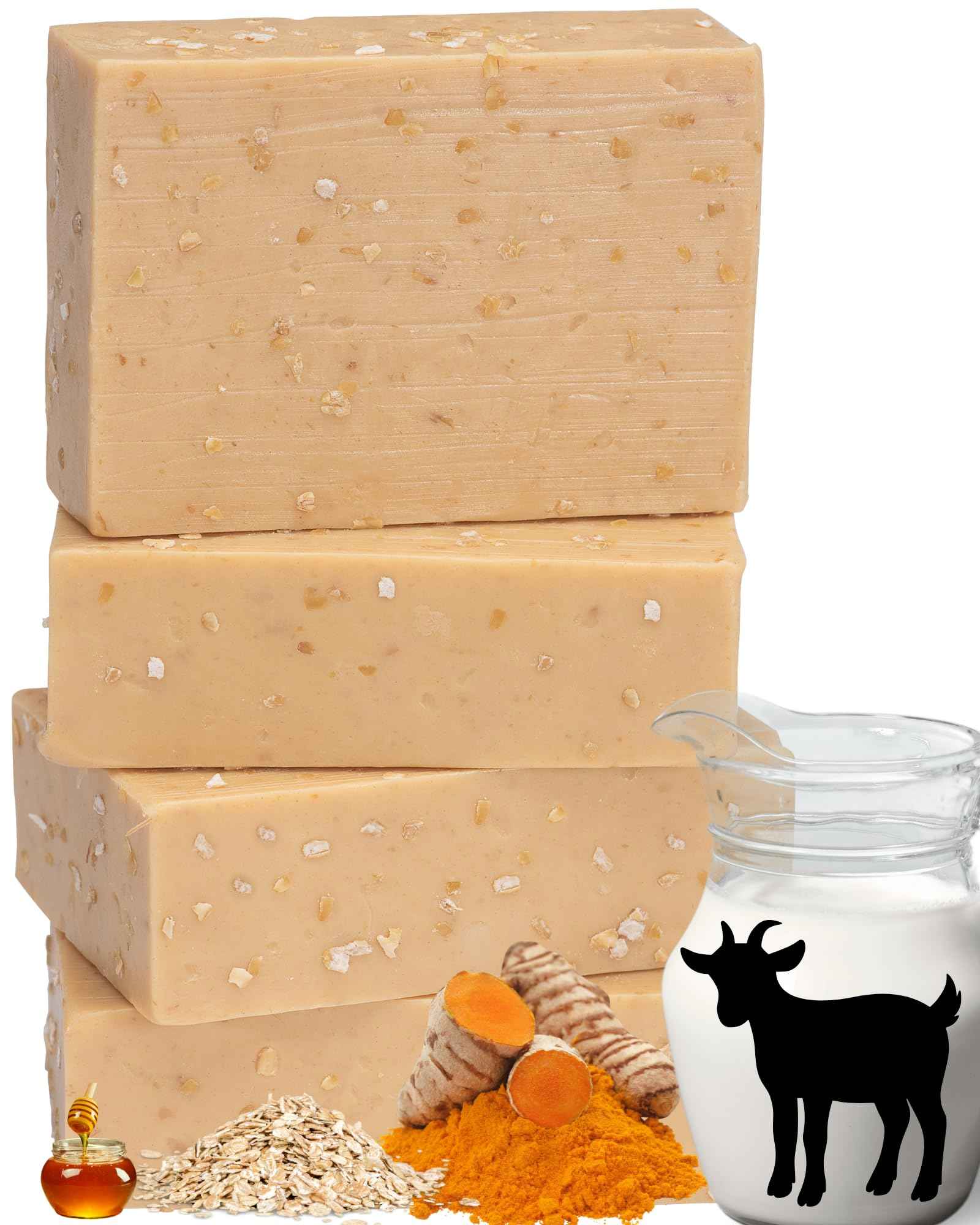 Turmeric Goat Milk Honey Oatmeal Soap Bars for Dark Spots, Hyperpigmentation & Acne - All Natural Organic Turmeric Soap Bars for Sensitive and Uneven Skin