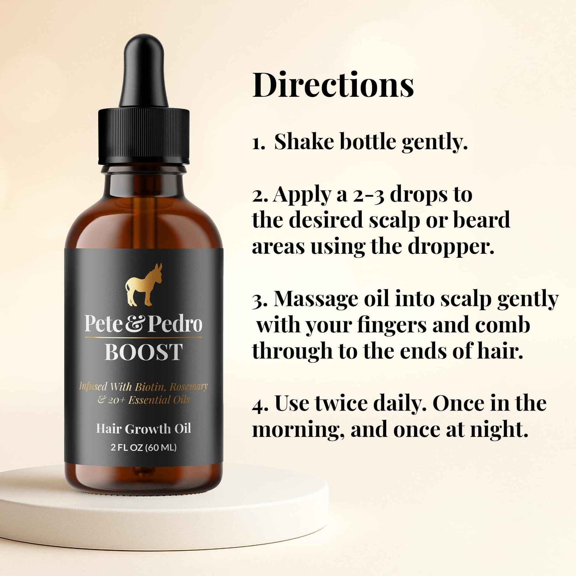 Pete & Pedro BOOST Hair & Beard Strengthening & Growth Natural Scalp Health Serum Oil For Men & Women - With Rosemary, Biotin & 20 plus Essential Oils | Shark Tank Featured, 2 oz.