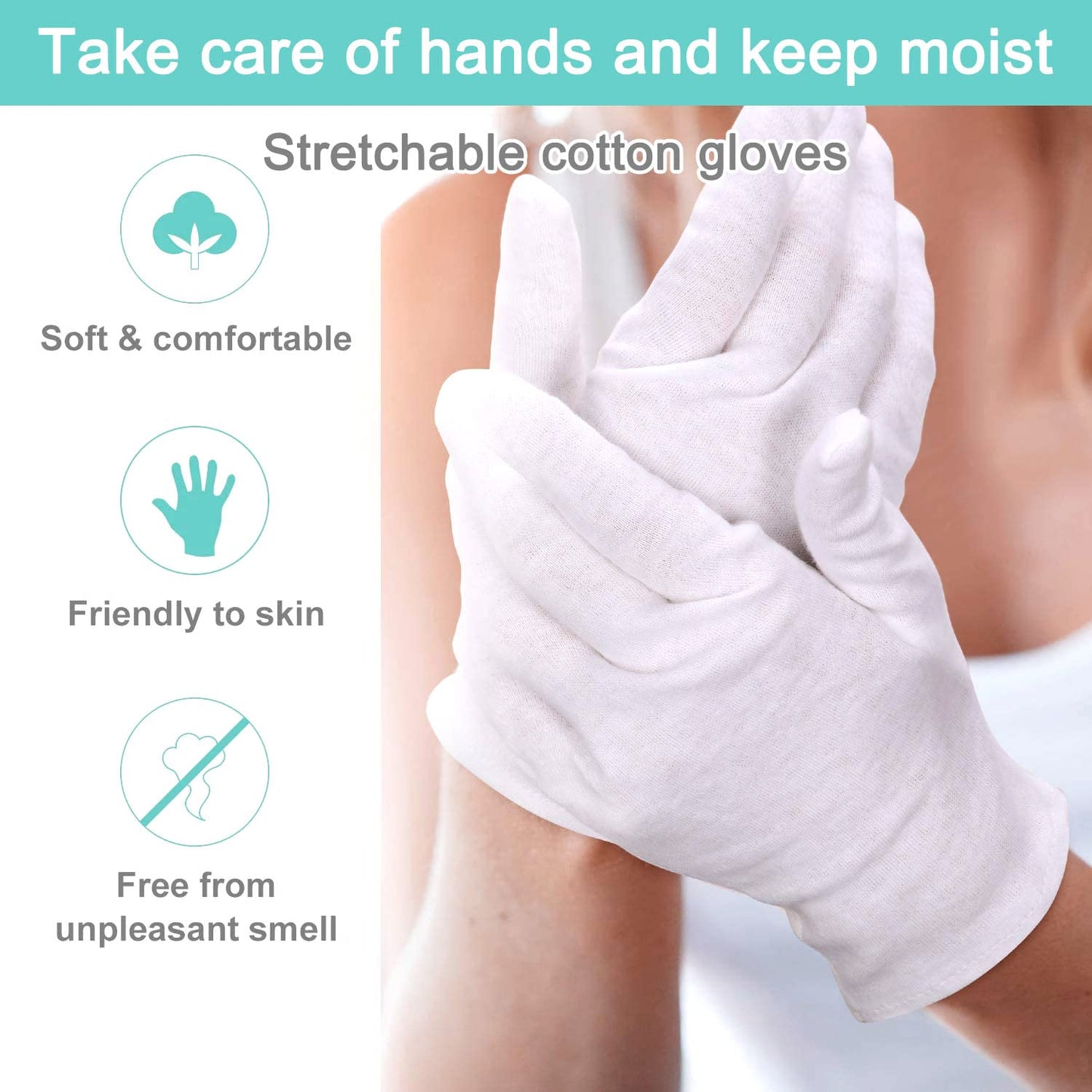 Cotton Gloves Kids 24pcs Soft White Gloves Moisturizing Eczema Gloves for Dry Hands SPA Inspection (Large)