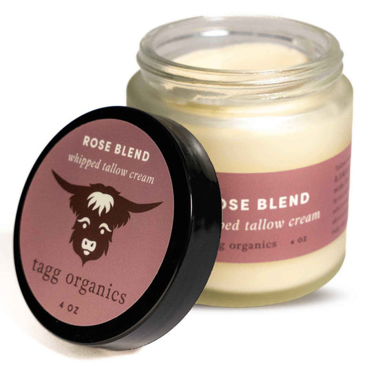 TAGG ORGANICS Whipped Tallow Cream for Skin - 100% Organic & Chemical-Free - Deep, Long-Lasting Hydration & Nourishment for Dry & Sensitive Skin (Rose-Infused 4oz)