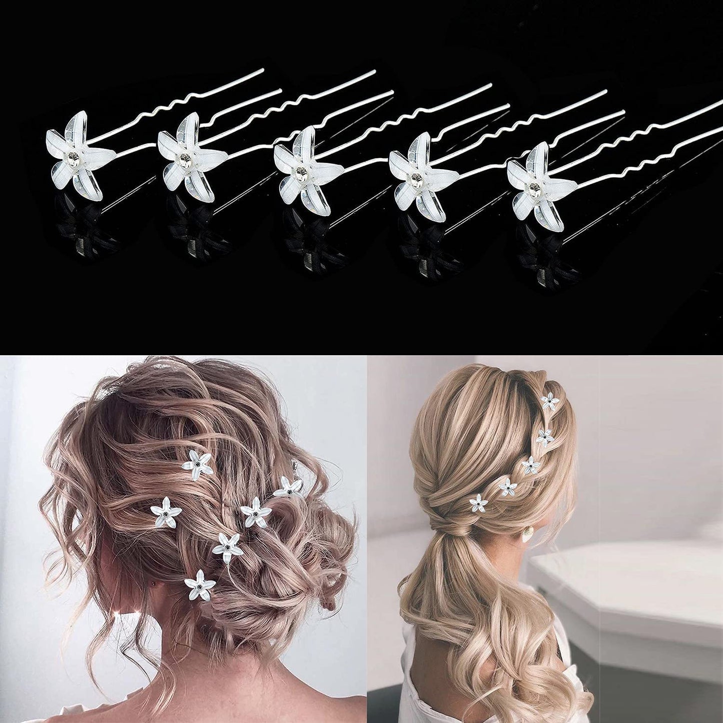 40Pcs Bridal Wedding Hair Pins, BetterJonny Flower Crystal Pearl Hair Clips Rhinestone Hair Accessories U Shape Hairpins for Women Girls Wedding Hairstyles