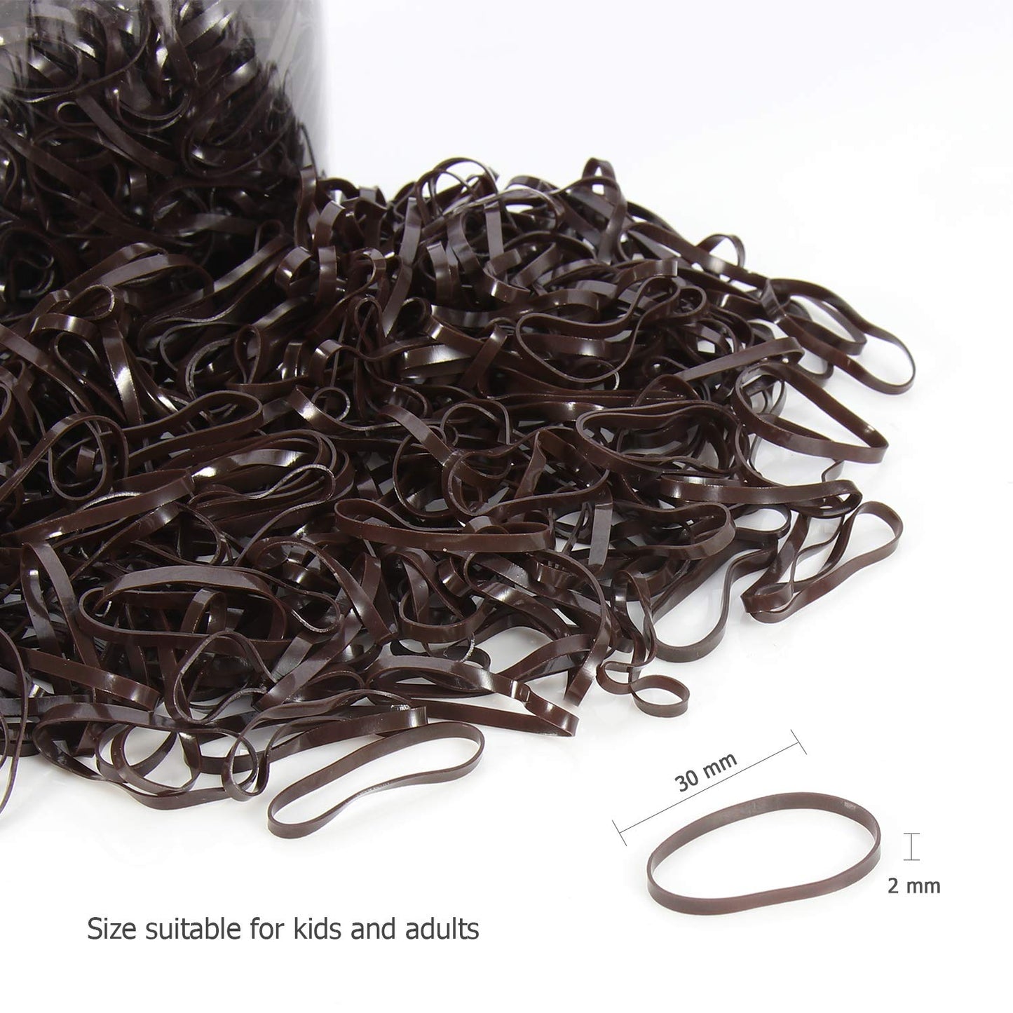 Hoyols Small Hair Elastics Brown, Premium Plastic Girls Hair Ties Strong Flexible Rubber Bands Tiny Mini Polybands Hair Bands for Women Kids Baby Bulk 1000 Count TPR (Dark Brown)