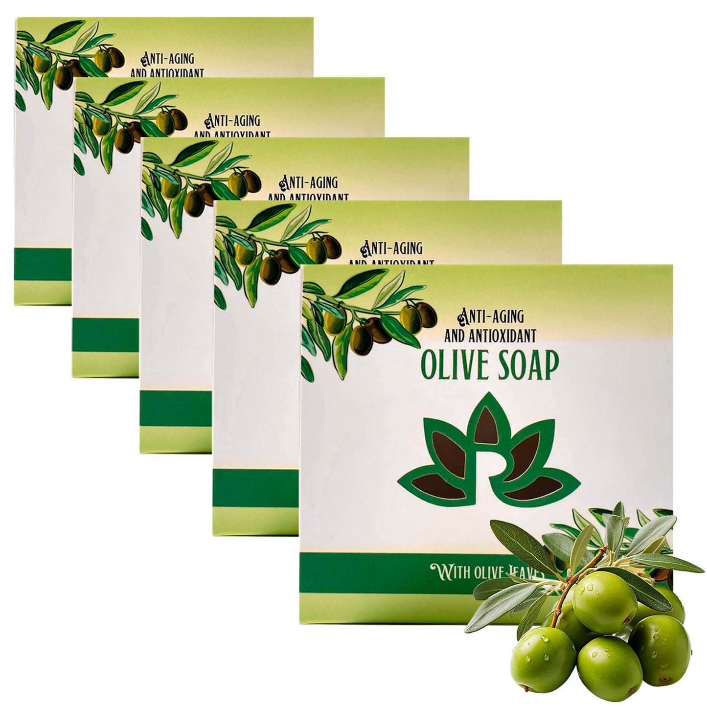 Relaxcation Soap Bar with Organic Olive Oil and Olive Leaves - Anti-aging and Antioxidant Natural Cold Process Soap Handmade in USA (Olive 5-pack)