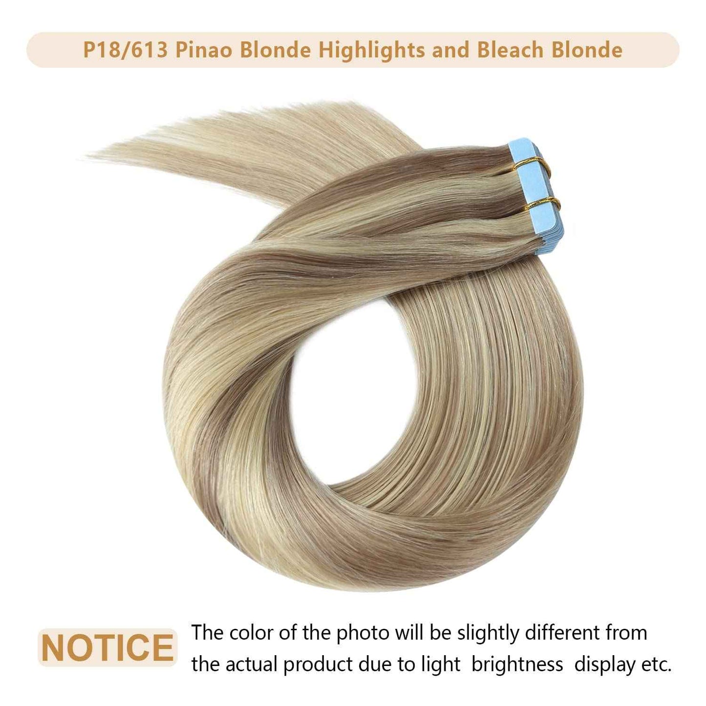 YILITE Tape in Remy Hair Extension Color 18 Ash Blonde Highlighted 613 Bleach Blonde Hair Extensions Tape ins 14 Inch Skin Weft Tape in Hair Extensions 40g 20PCS (14inch P18/613）