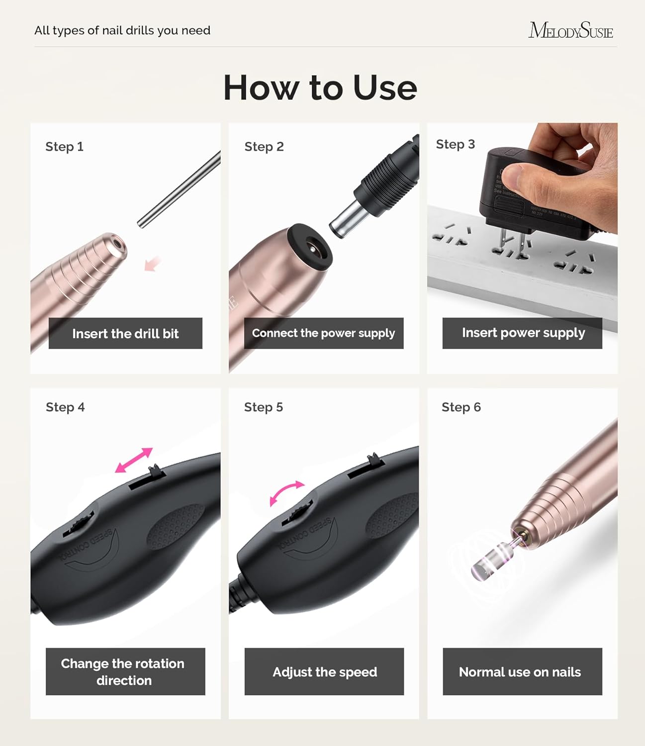 MelodySusie Portable Electric Nail Drill,PC120B Compact Efile Electrical Professional Nail File Kit for Acrylic, Gel Nails, Manicure Pedicure Polishing Shape Tools Design for Home Salon Use, Purple